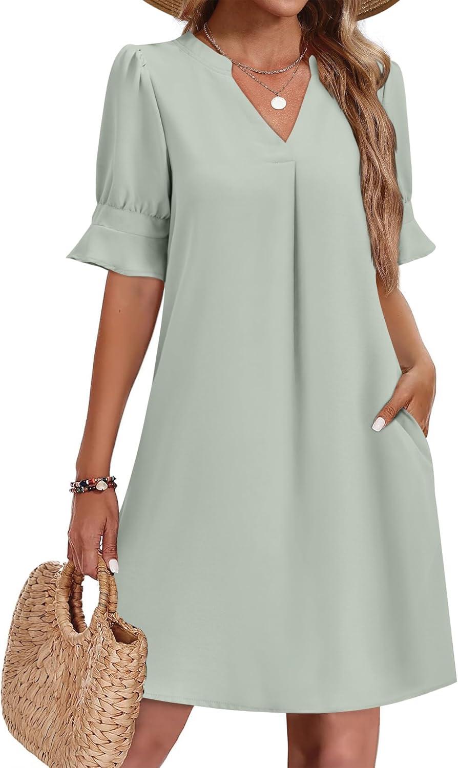 imageZeagoo Summer Dresses for Women 2026 V Neck Ruffle Sleeve Casual Shift Dress Hawaiian Sundress Beach Vacation ClothesGreen