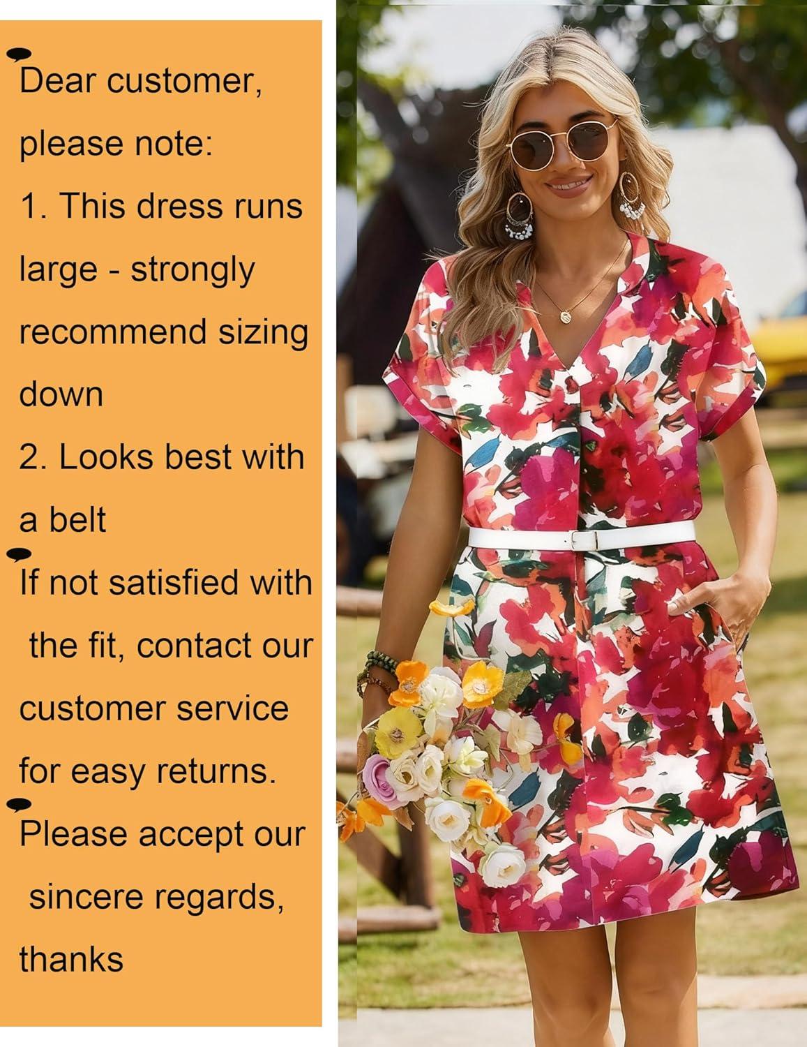imageZeagoo Summer Dresses for Women Short Sleeve Shift Dress V Neck Casual Mini Beach Vacation Boho Sundress with PocketsRed Floral