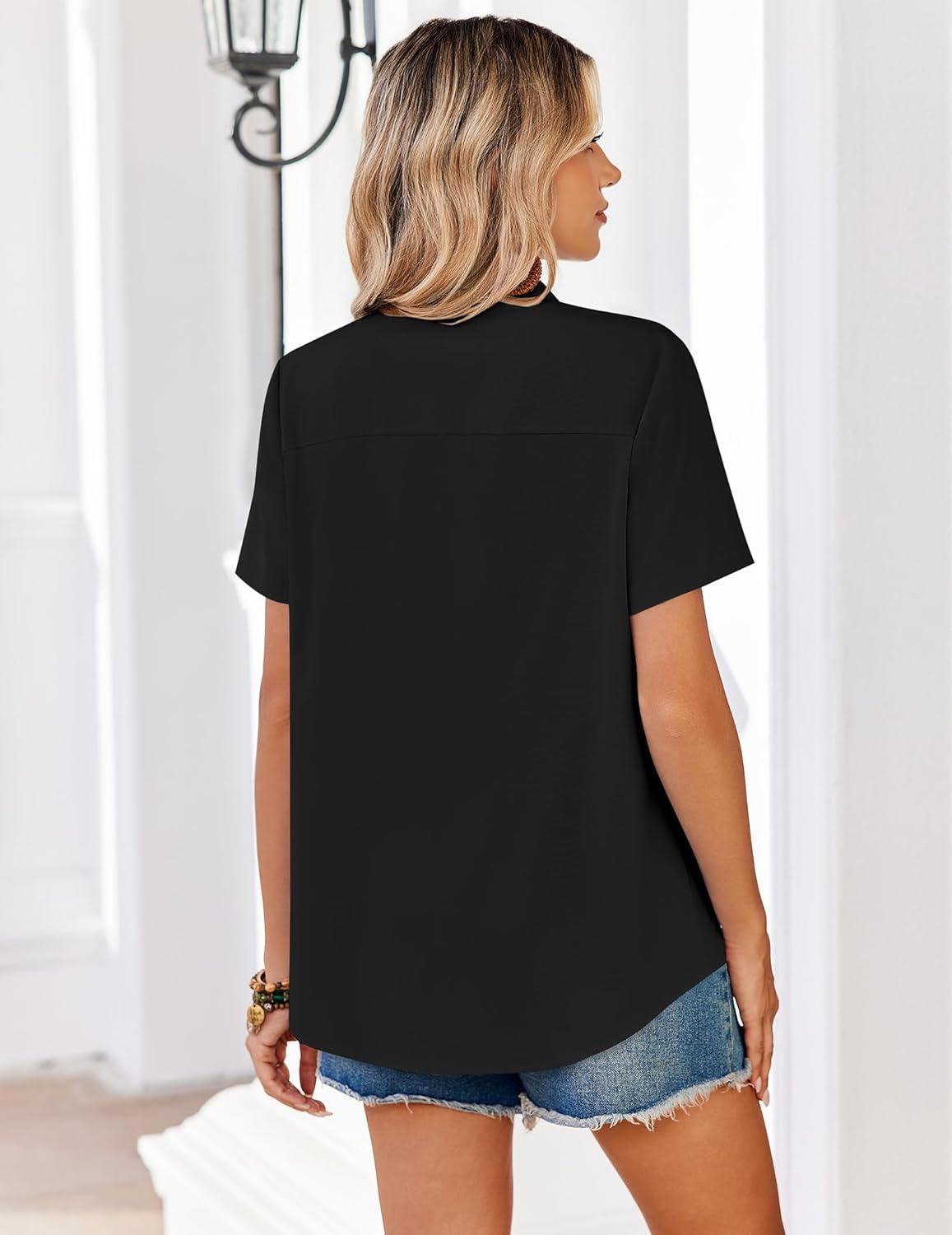 imageZeagoo Women Blouses Short Sleeve Button Down Shirts Business Casual Dressy Work Tops Summer Spring ClothesBlack