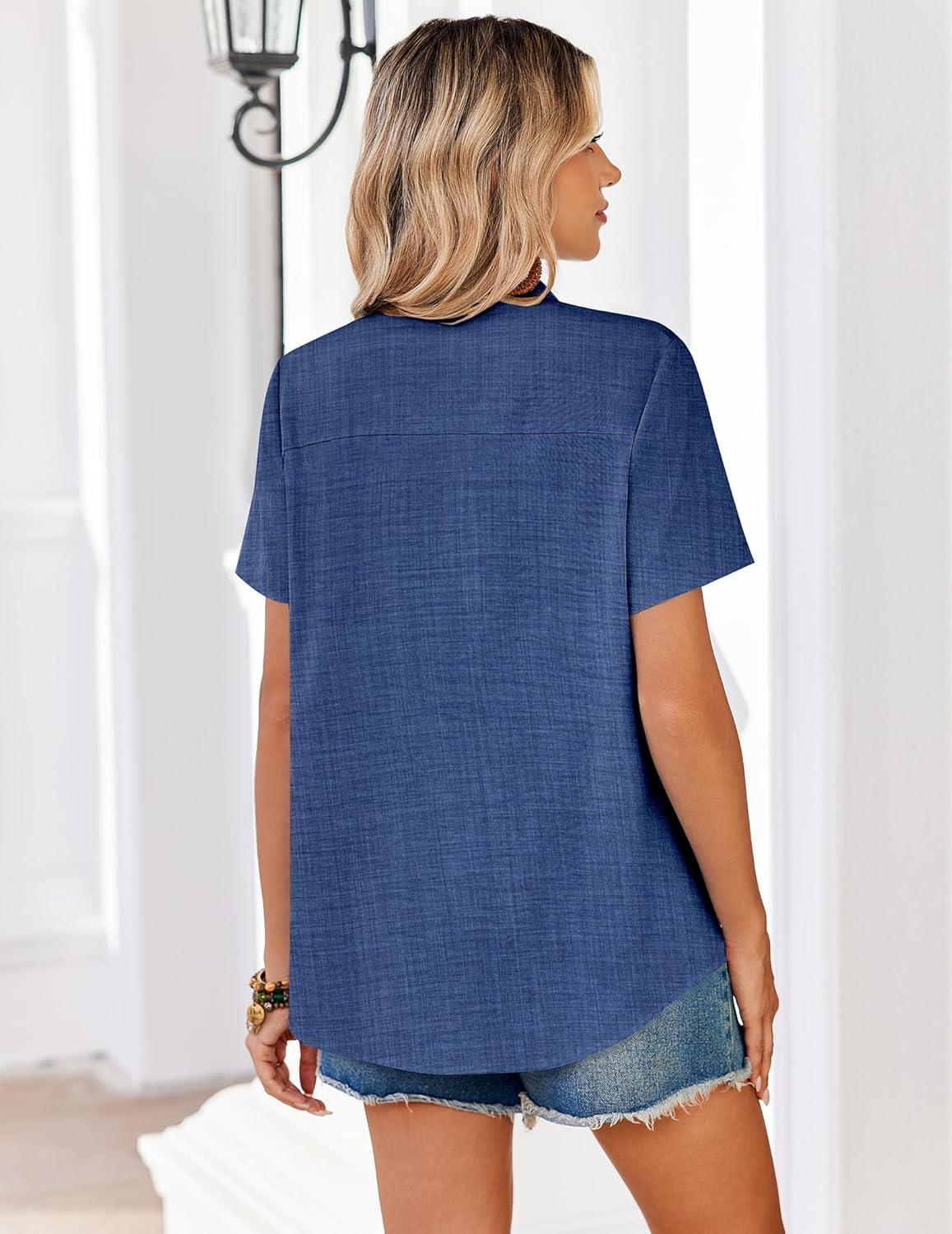 imageZeagoo Women Blouses Short Sleeve Button Down Shirts Business Casual Dressy Work Tops Summer Spring ClothesNavy Blue