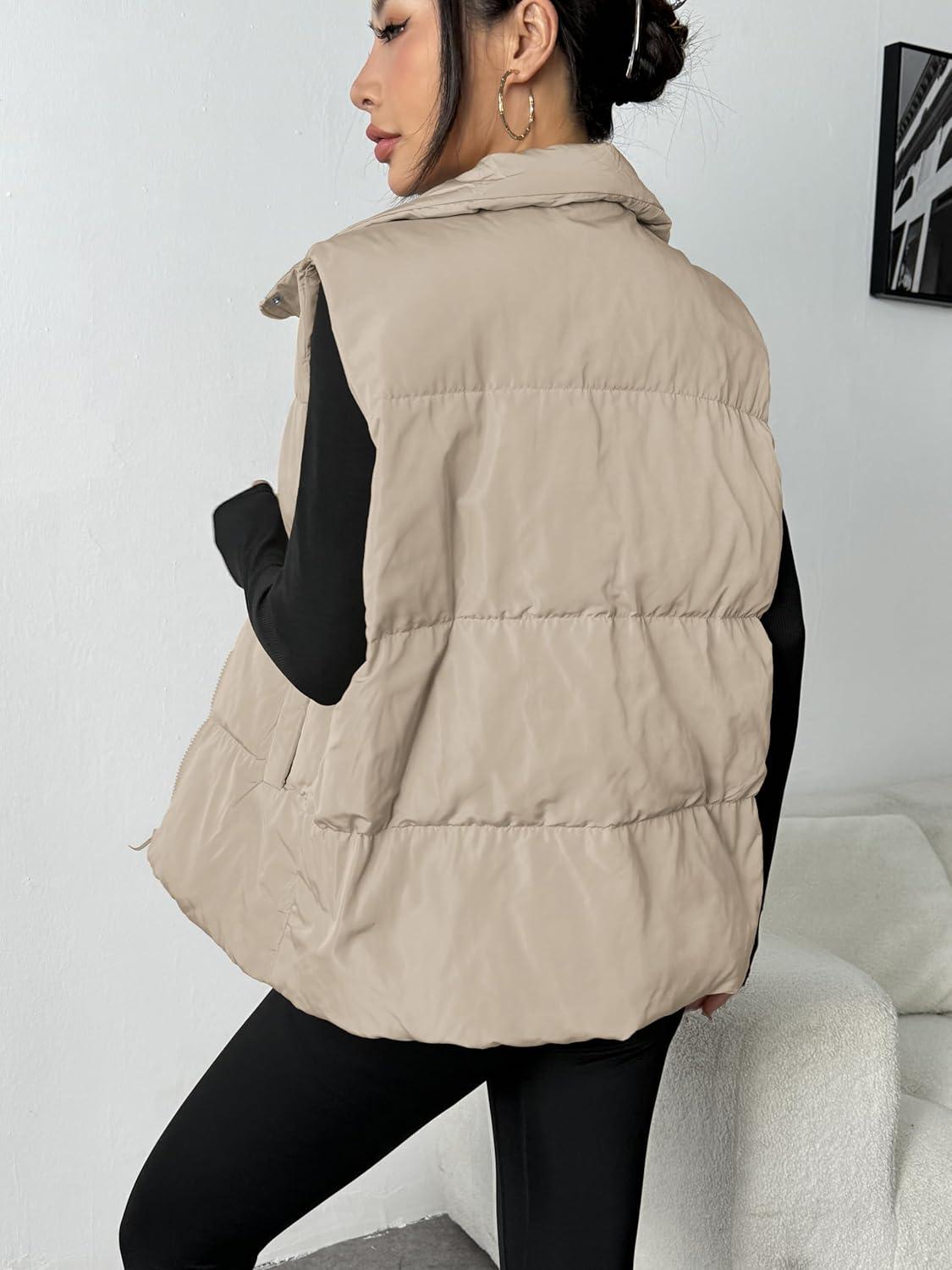 imageZeagoo Women Puffer Vest Lightweight Stand Collar Sleeveless Winter Warm Zip Up Padded Outerwear Jackets with Pockets SXXLBeige