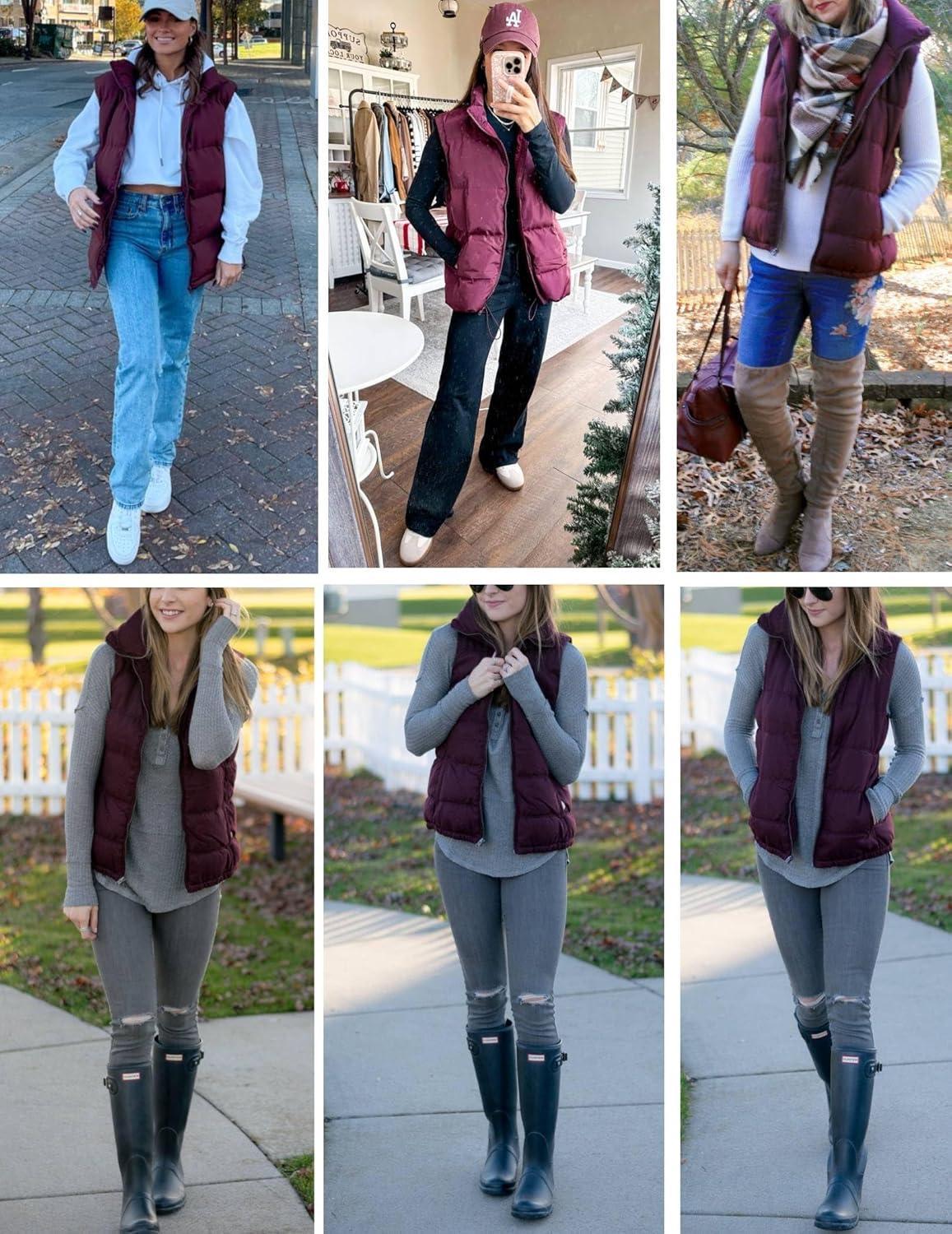 imageZeagoo Women Puffer Vest Lightweight Stand Collar Sleeveless Winter Warm Zip Up Padded Outerwear Jackets with Pockets SXXLBurgundy