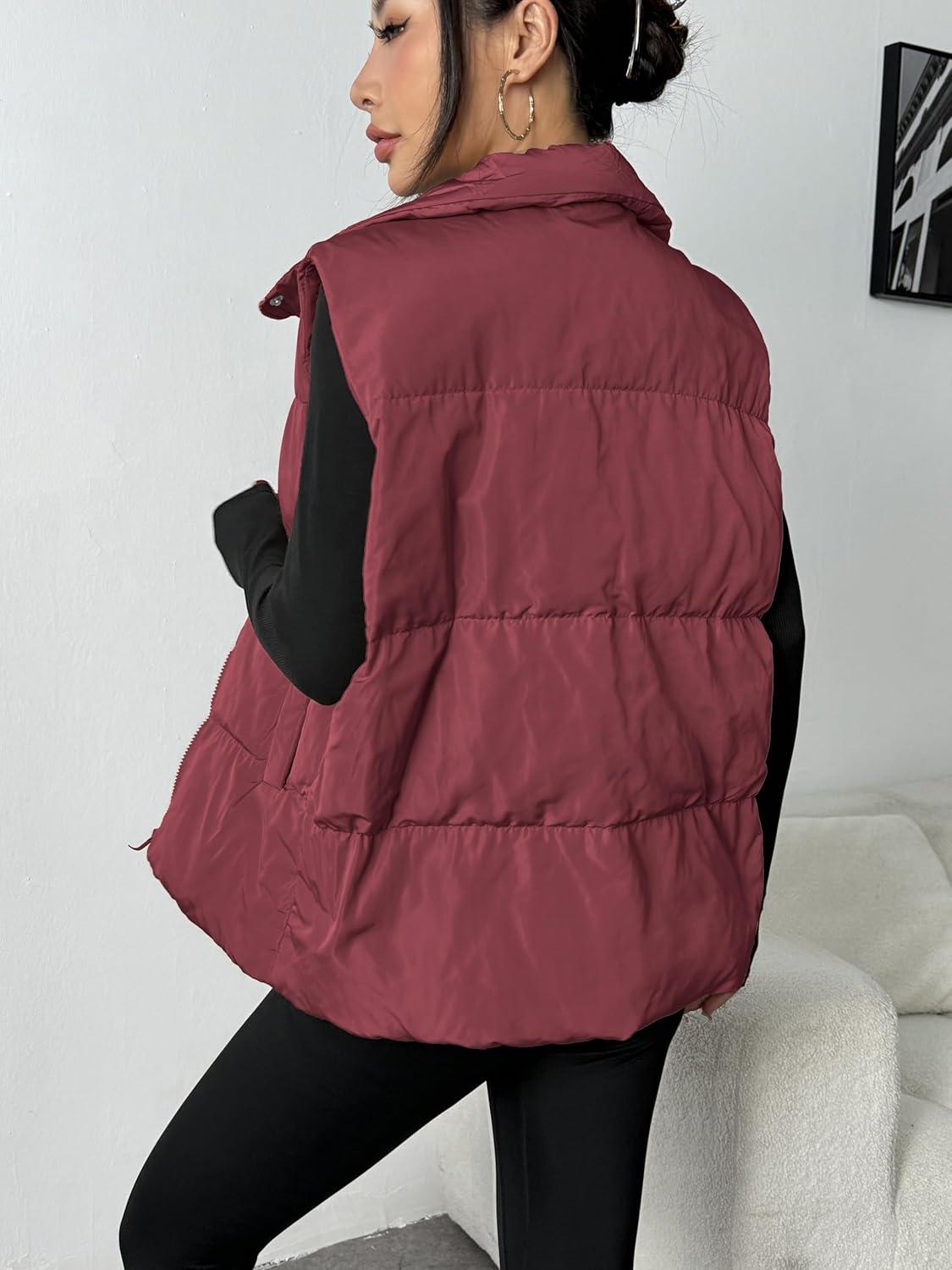 imageZeagoo Women Puffer Vest Lightweight Stand Collar Sleeveless Winter Warm Zip Up Padded Outerwear Jackets with Pockets SXXLBurgundy