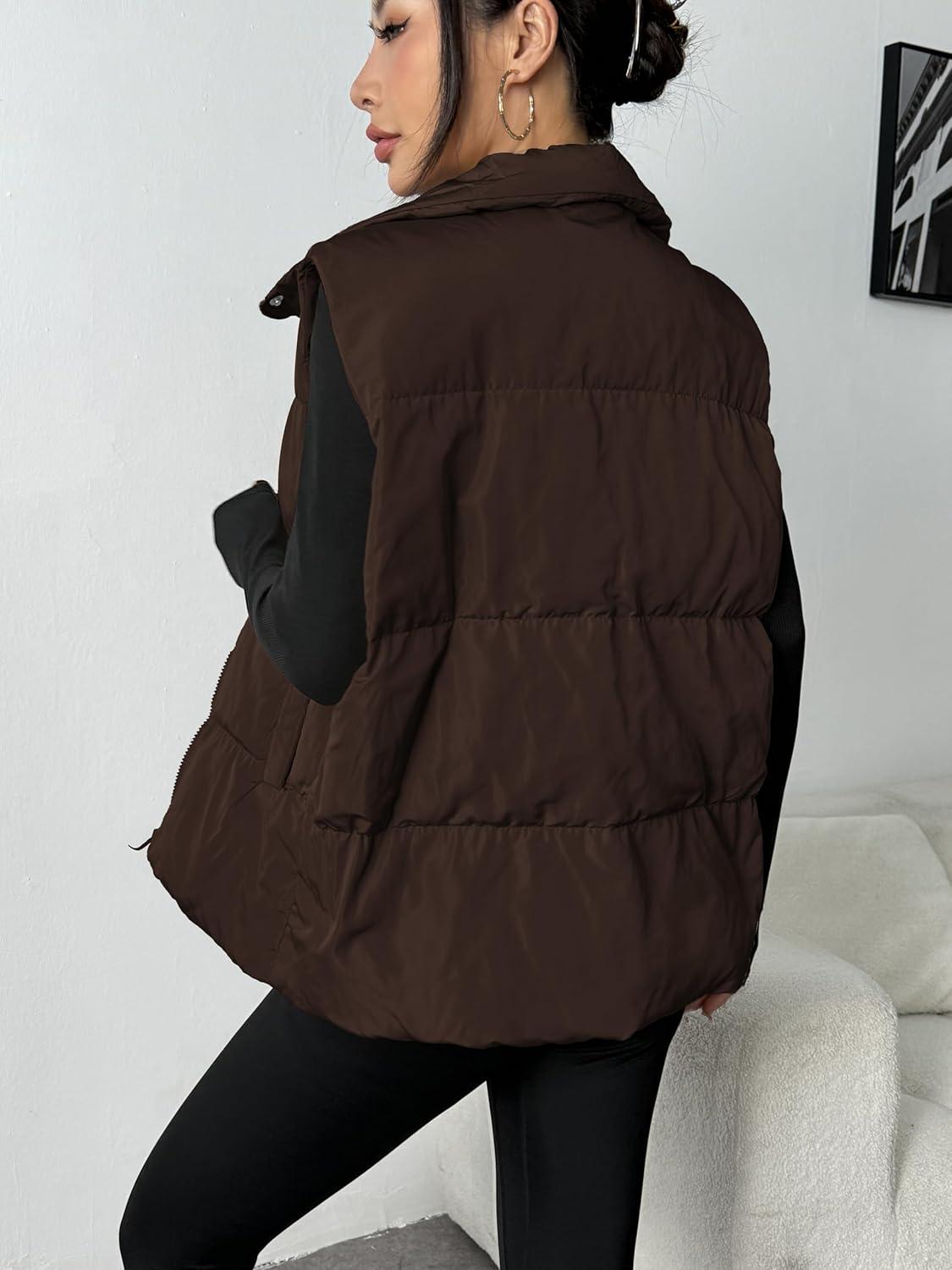 imageZeagoo Women Puffer Vest Lightweight Stand Collar Sleeveless Winter Warm Zip Up Padded Outerwear Jackets with Pockets SXXLDark Brown