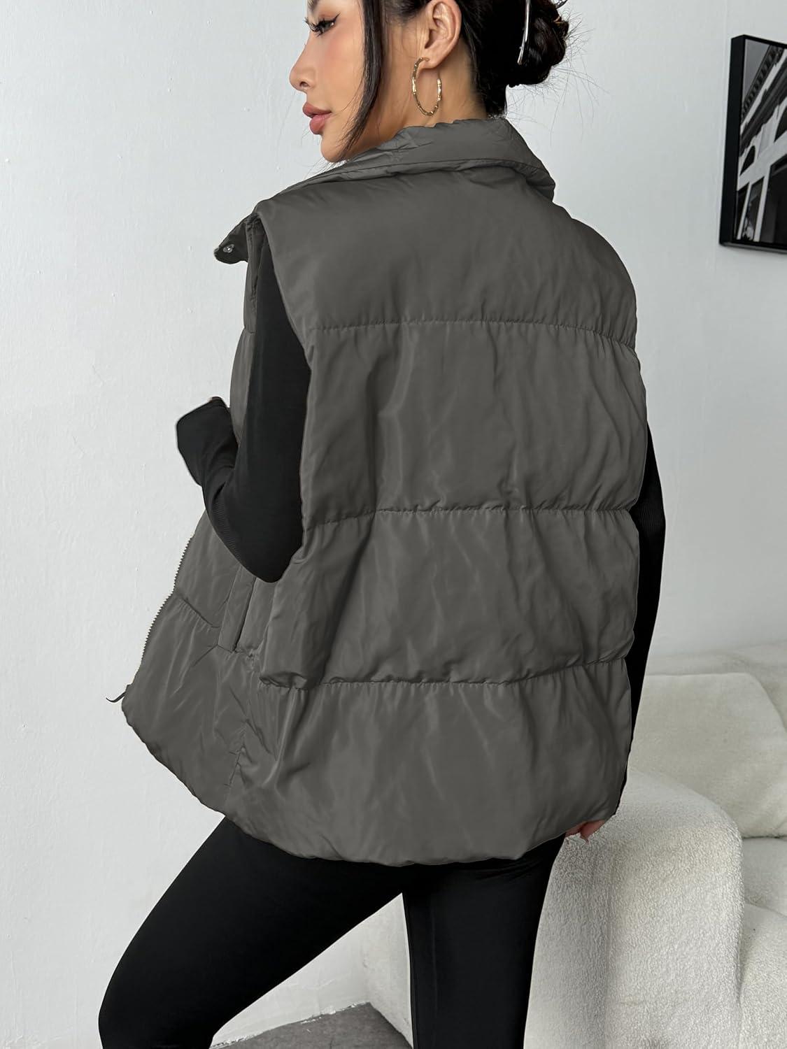 imageZeagoo Women Puffer Vest Lightweight Stand Collar Sleeveless Winter Warm Zip Up Padded Outerwear Jackets with Pockets SXXLDark Grey