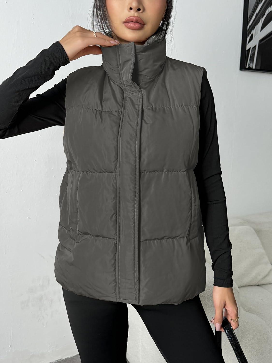 imageZeagoo Women Puffer Vest Lightweight Stand Collar Sleeveless Winter Warm Zip Up Padded Outerwear Jackets with Pockets SXXLDark Grey