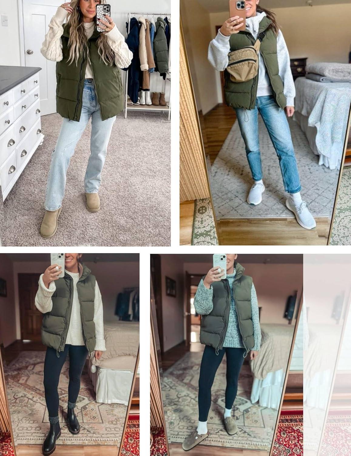 imageZeagoo Women Puffer Vest Lightweight Stand Collar Sleeveless Winter Warm Zip Up Padded Outerwear Jackets with Pockets SXXLGreen