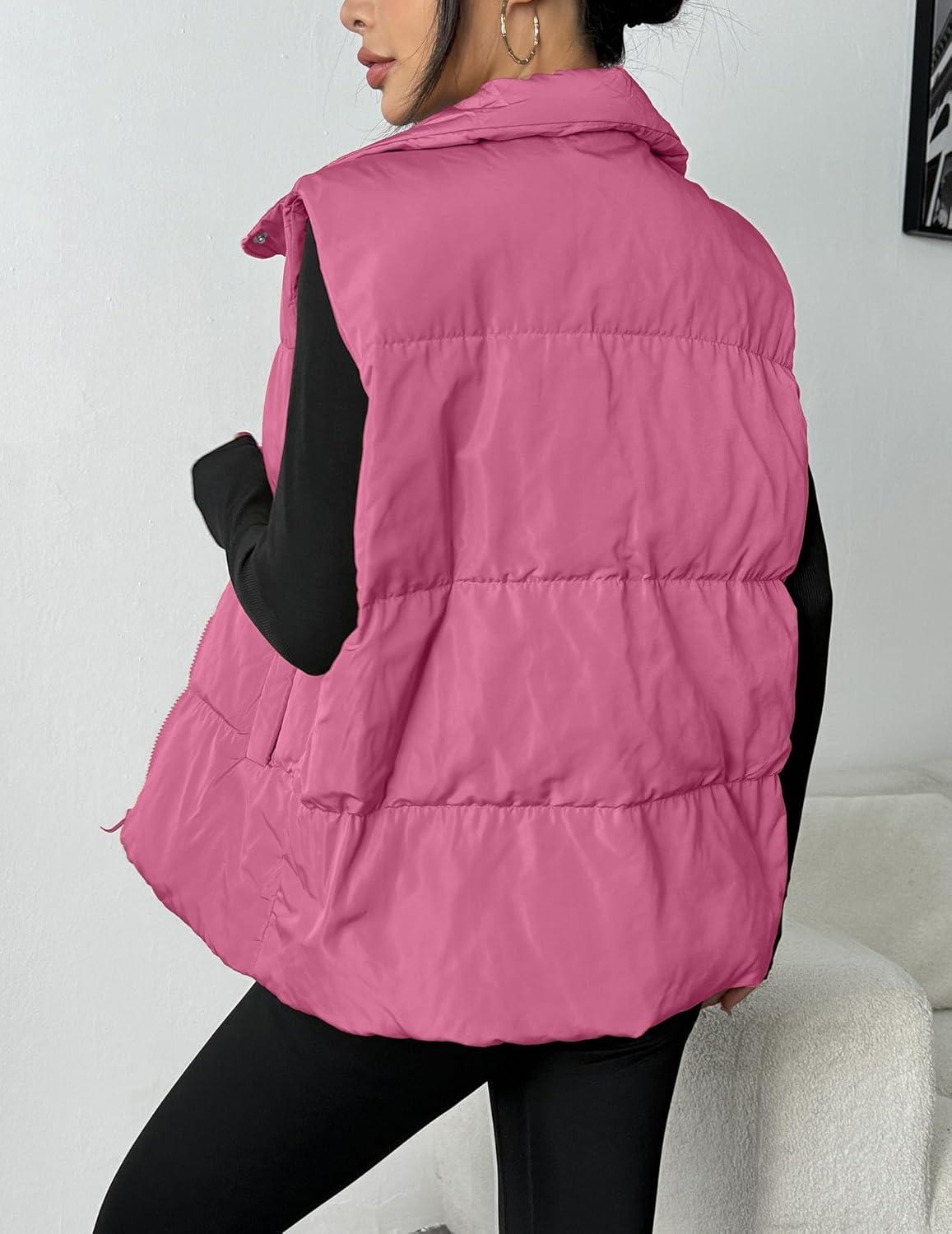 imageZeagoo Women Puffer Vest Lightweight Stand Collar Sleeveless Winter Warm Zip Up Padded Outerwear Jackets with Pockets SXXLHot Pink