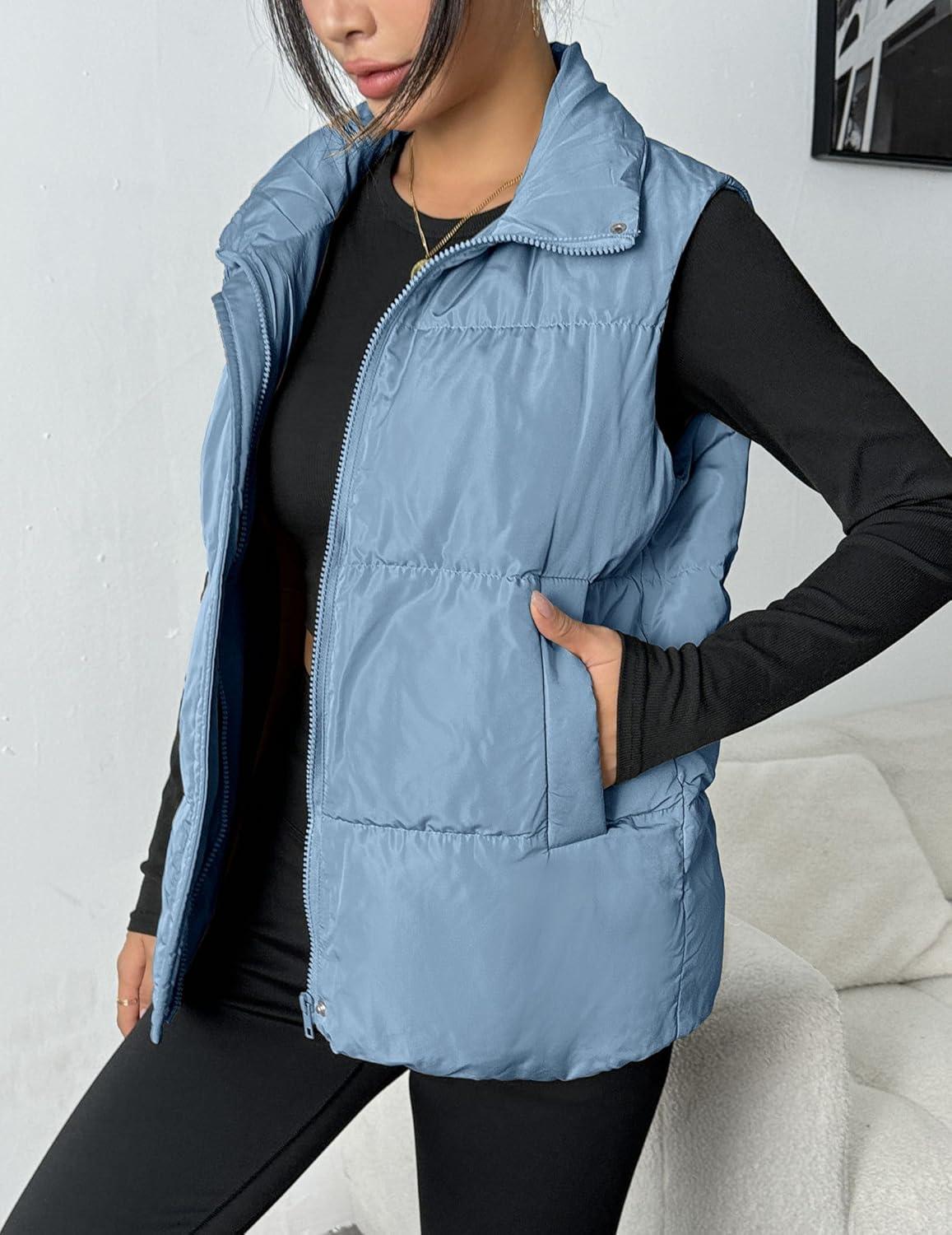 imageZeagoo Women Puffer Vest Lightweight Stand Collar Sleeveless Winter Warm Zip Up Padded Outerwear Jackets with Pockets SXXLLight Blue