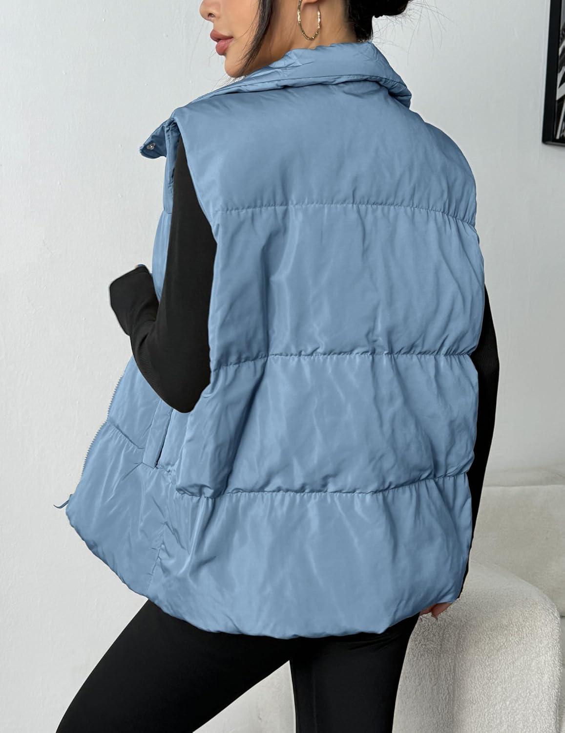 imageZeagoo Women Puffer Vest Lightweight Stand Collar Sleeveless Winter Warm Zip Up Padded Outerwear Jackets with Pockets SXXLLight Blue