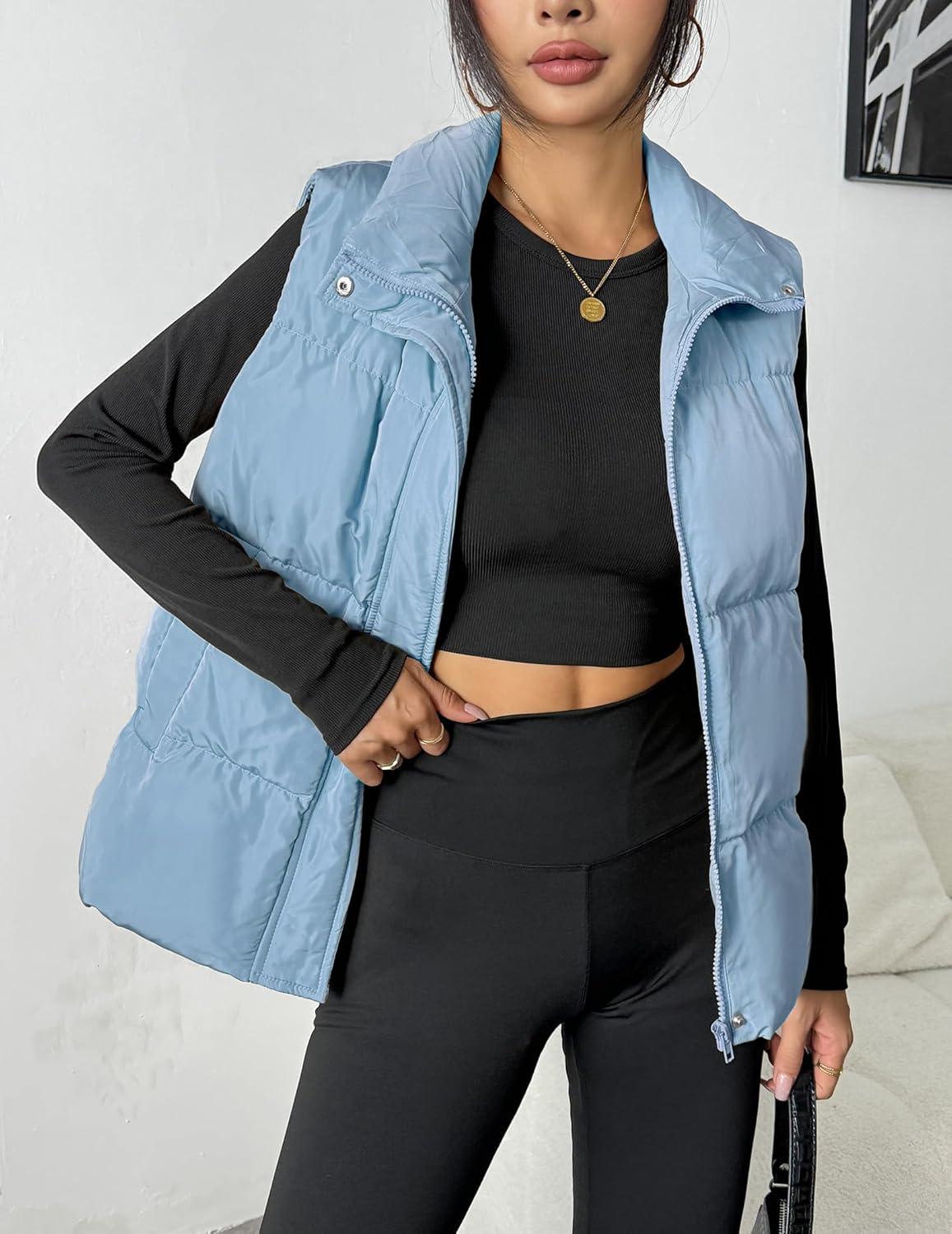 imageZeagoo Women Puffer Vest Lightweight Stand Collar Sleeveless Winter Warm Zip Up Padded Outerwear Jackets with Pockets SXXLLight Blue