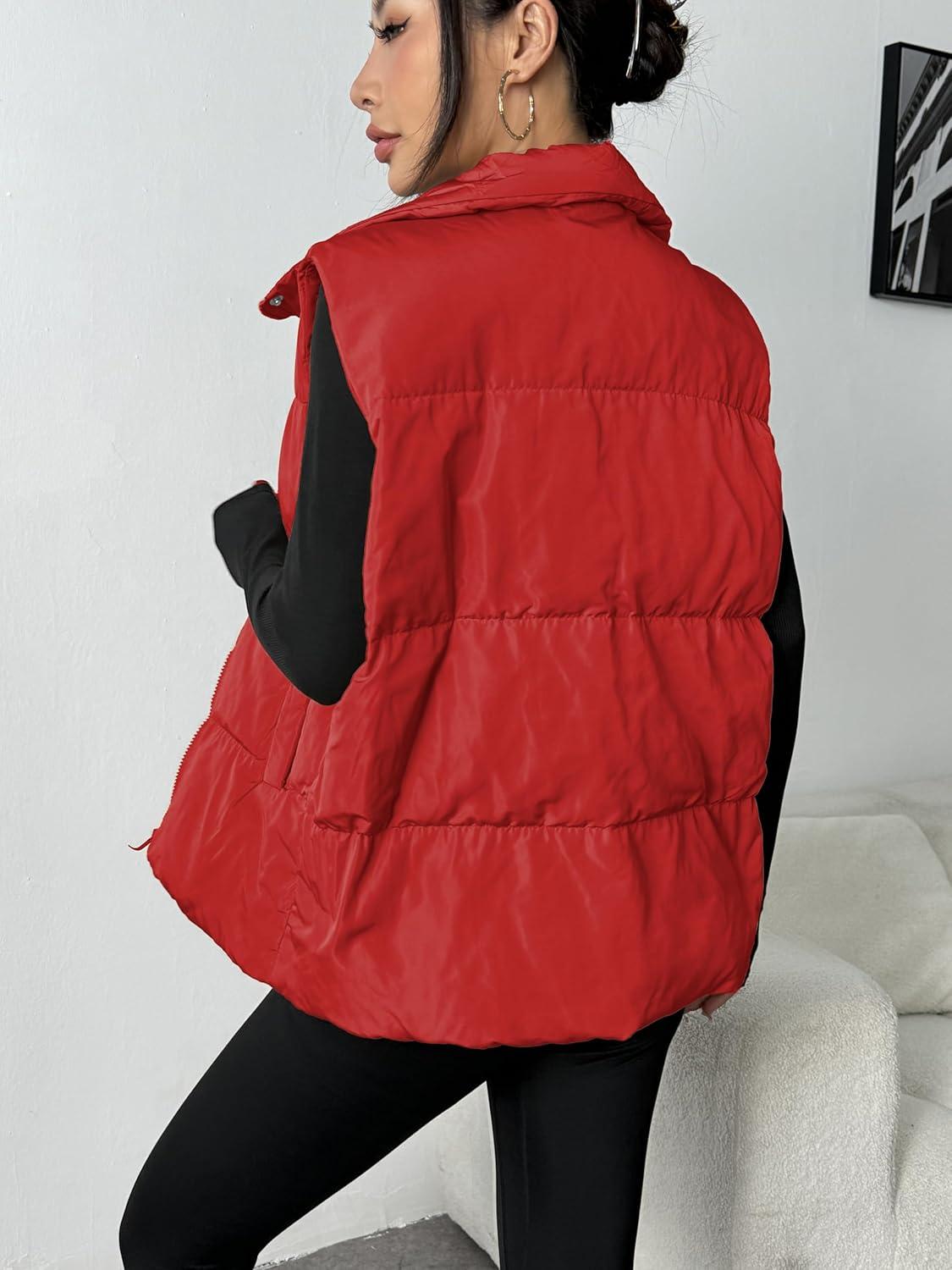 imageZeagoo Women Puffer Vest Lightweight Stand Collar Sleeveless Winter Warm Zip Up Padded Outerwear Jackets with Pockets SXXLRed