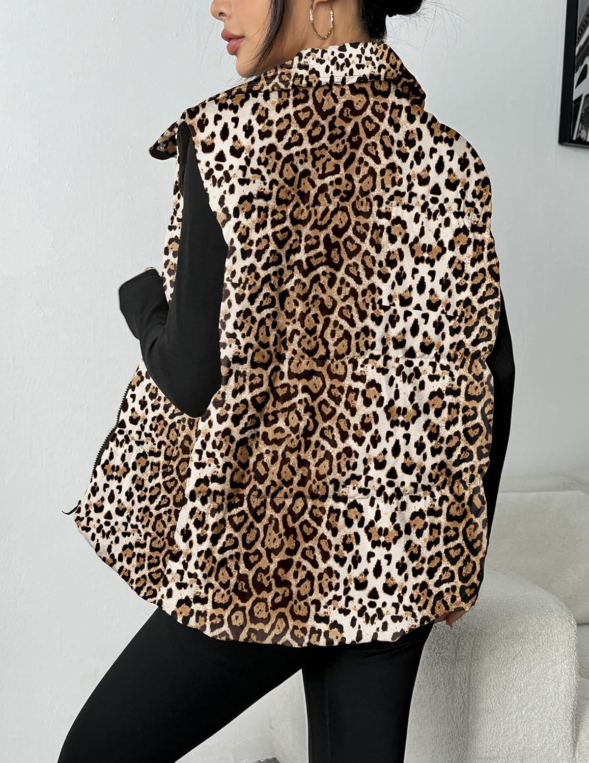 imageZeagoo Women Puffer Vest Lightweight Stand Collar Sleeveless Winter Warm Zip Up Padded Outerwear Jackets with Pockets SXXLWhite Brown Black Leopard