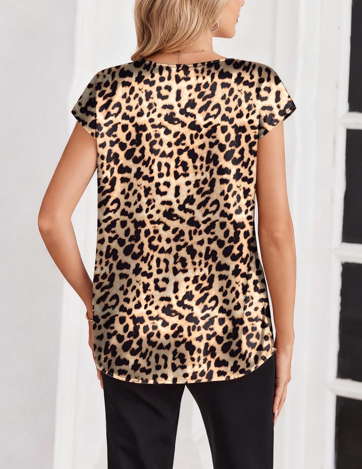 imageZeagoo Women Silk Satin Tops Cap Short Sleeve Blouse V Neck Shirts Business Casual Outfits S2XLAn550
