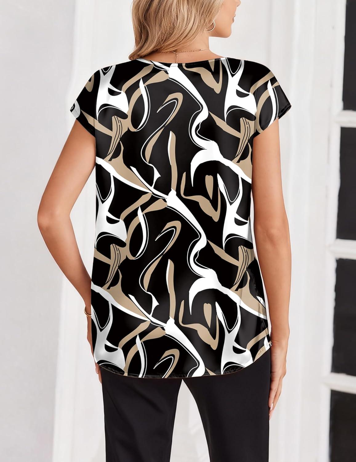 imageZeagoo Women Silk Satin Tops Cap Short Sleeve Blouse V Neck Shirts Business Casual Outfits S2XLCx312