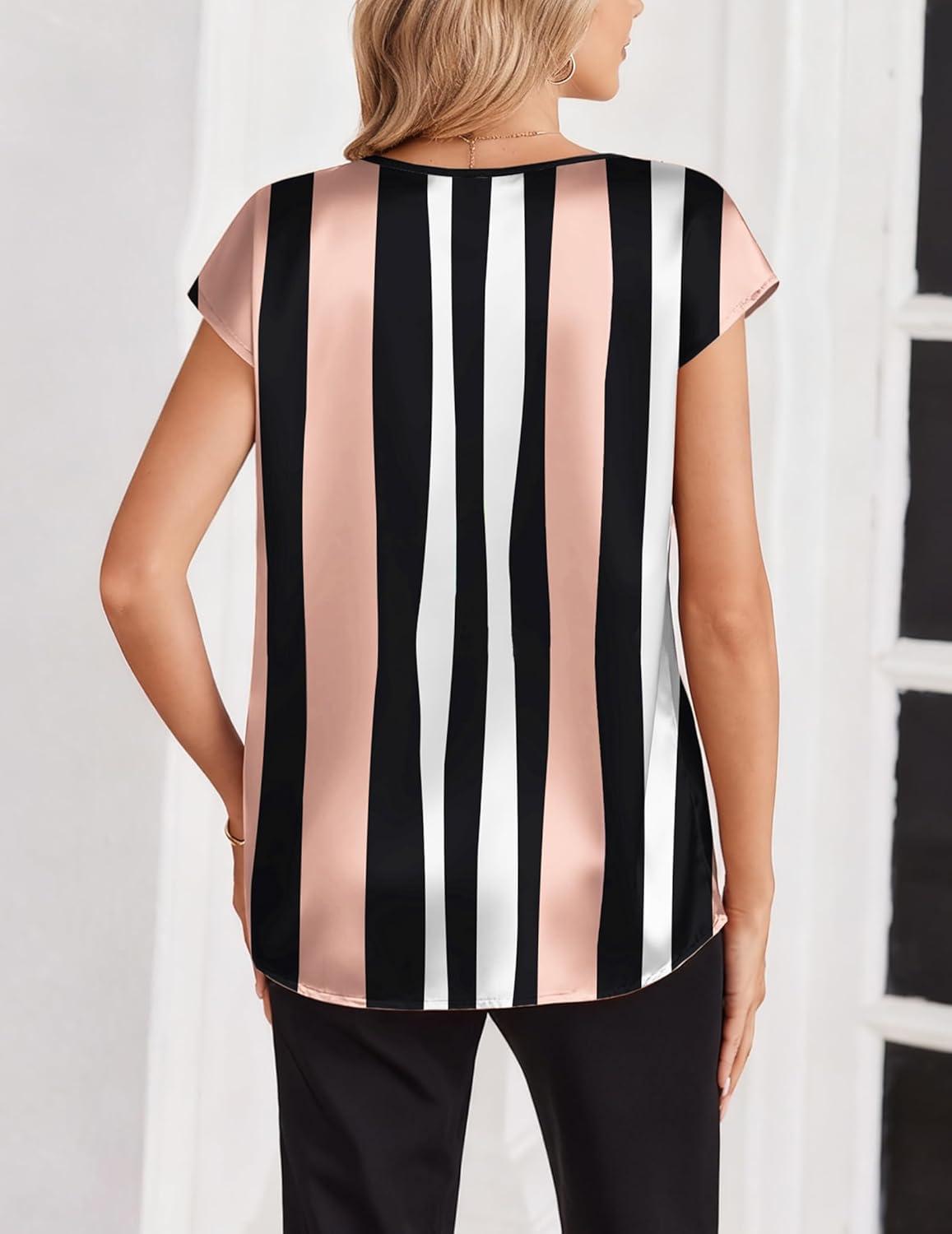 imageZeagoo Women Silk Satin Tops Cap Short Sleeve Blouse V Neck Shirts Business Casual Outfits S2XLTz291