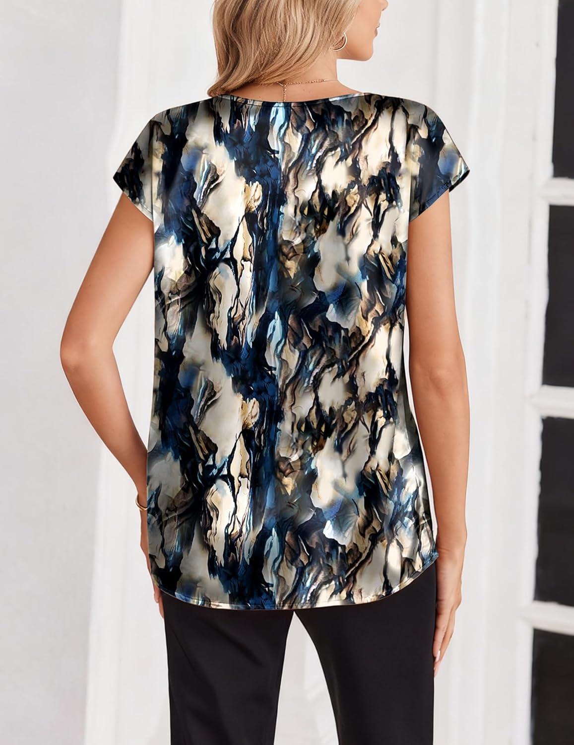 imageZeagoo Women Silk Satin Tops Cap Short Sleeve Blouse V Neck Shirts Business Casual Outfits S2XLZr220