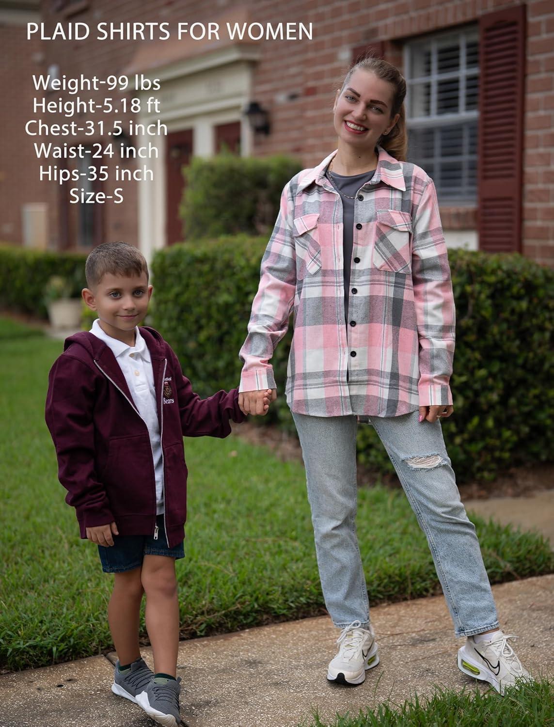 imageZeagoo Womens Button Down Flannel Shirts Long Sleeve Plaid Blouses Lightweight Business Dressy Casual Top with PocketsPink