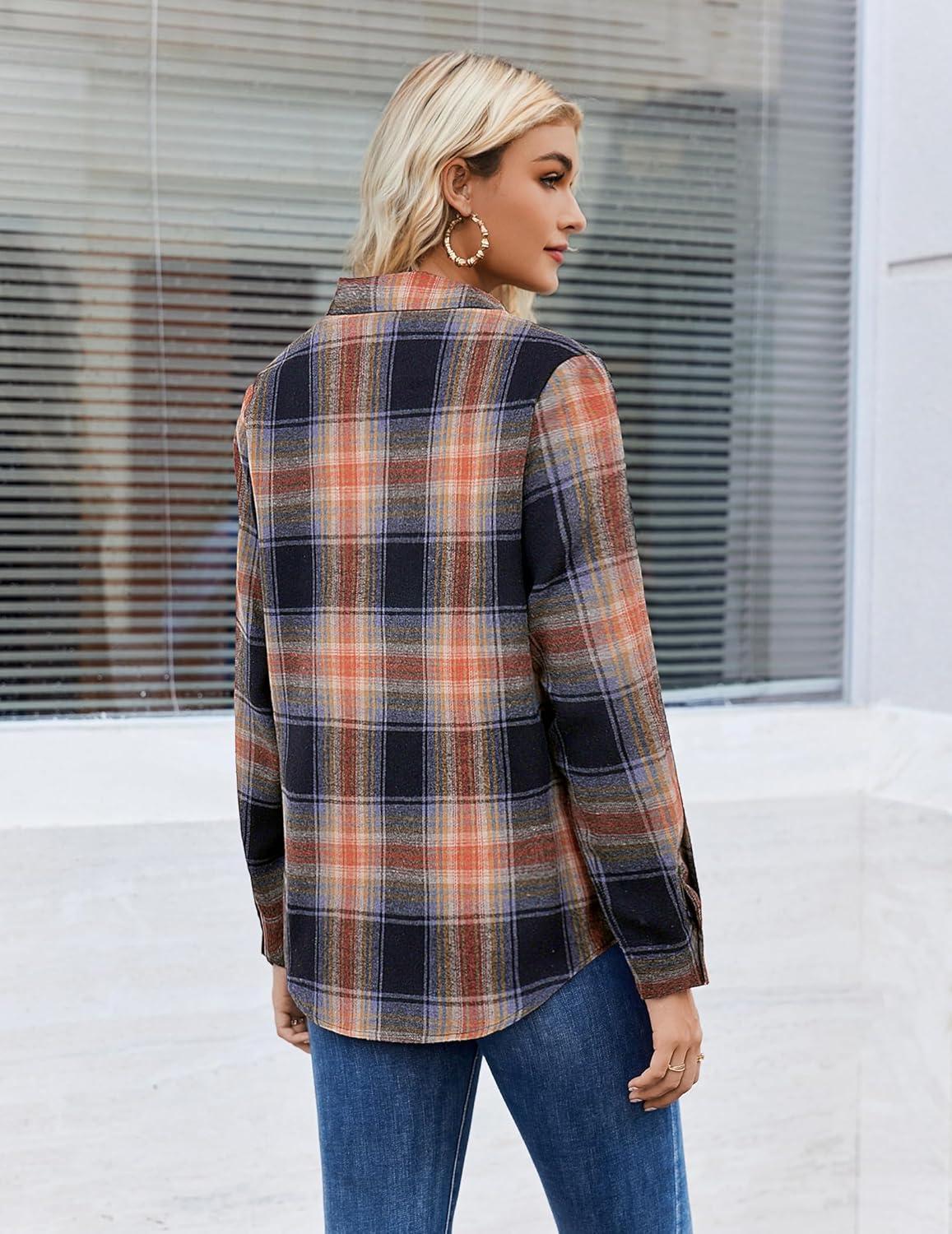 imageZeagoo Womens Button Down Flannel Shirts Long Sleeve Plaid Blouses Lightweight Business Dressy Casual Top with PocketsSandy Brown