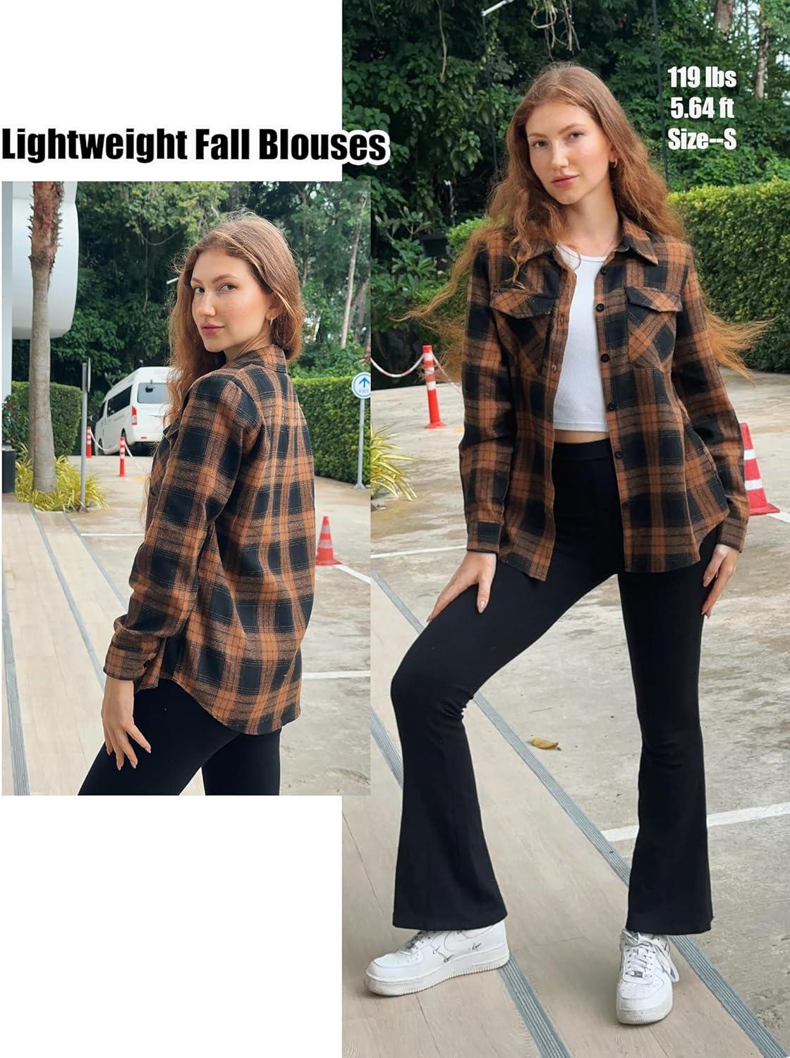 imageZeagoo Womens Button Down Flannel Shirts Long Sleeve Plaid Blouses Lightweight Business Dressy Casual Top with PocketsYellow Black