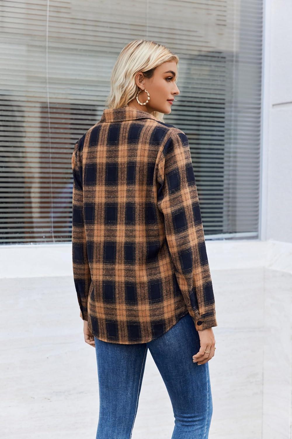 imageZeagoo Womens Button Down Flannel Shirts Long Sleeve Plaid Blouses Lightweight Business Dressy Casual Top with PocketsYellow Black