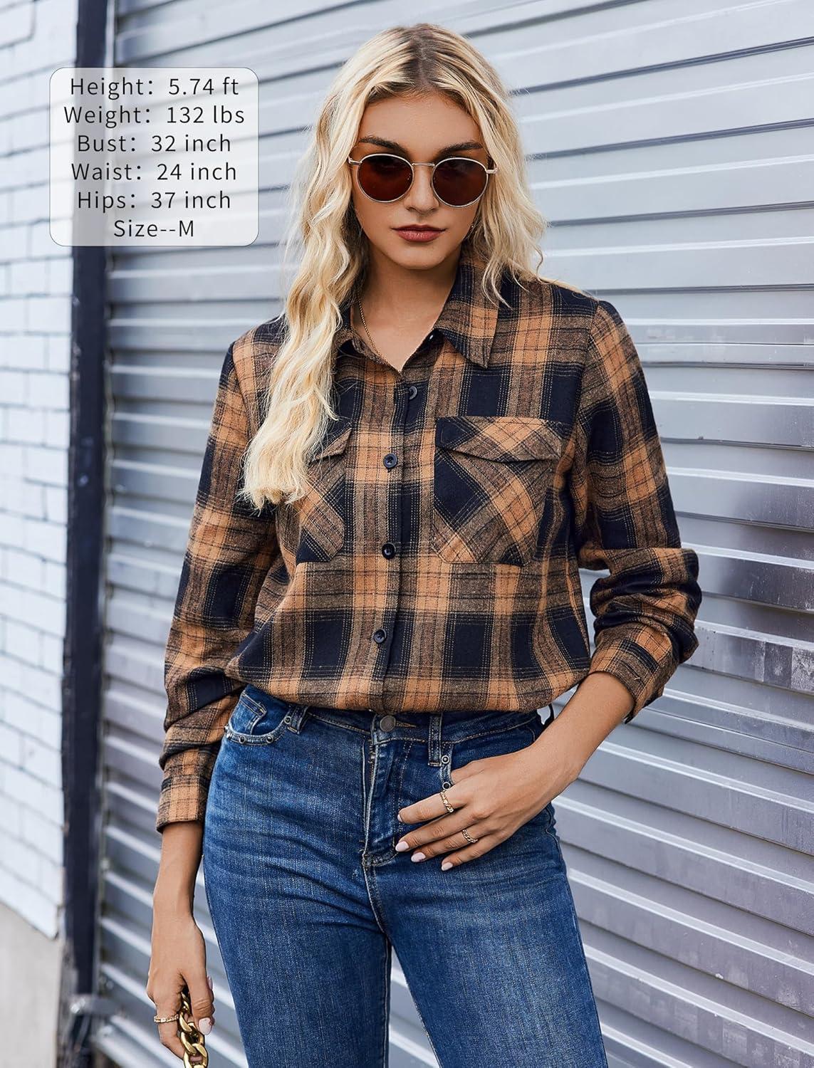 imageZeagoo Womens Button Down Flannel Shirts Long Sleeve Plaid Blouses Lightweight Business Dressy Casual Top with PocketsYellow Black