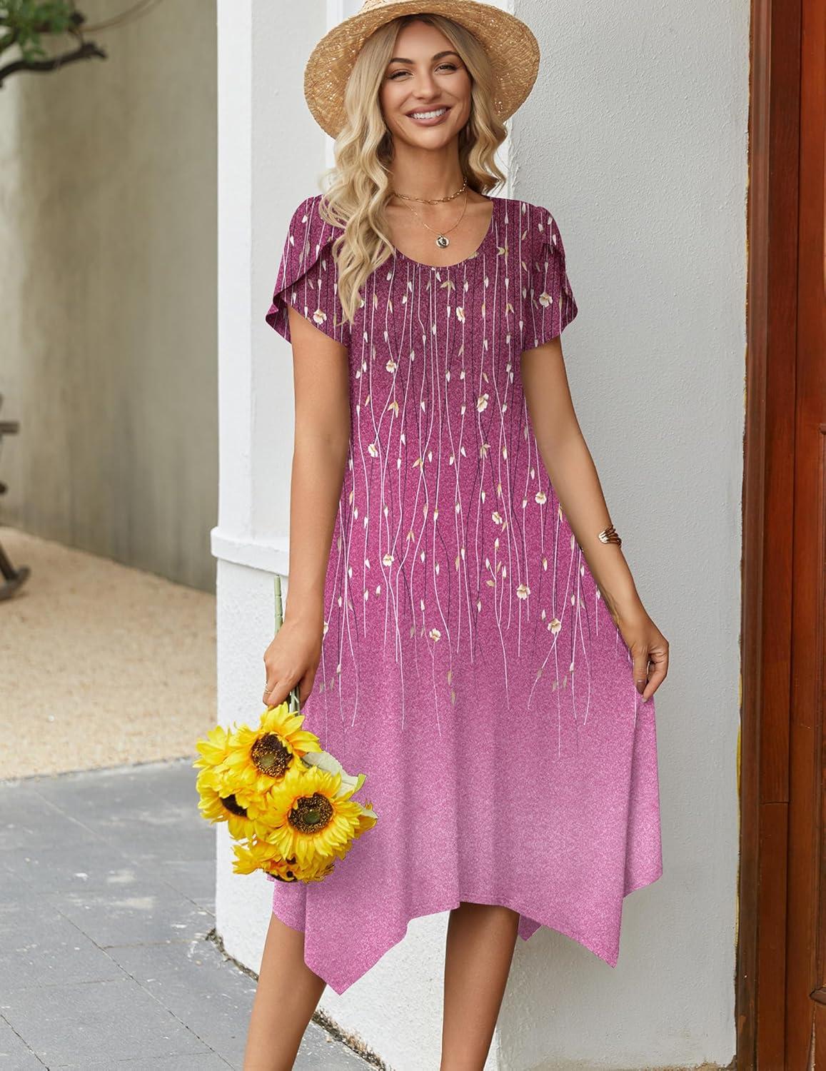imageZeagoo Womens Casual Dress for Summer Short Sleeve Loose Flowy Beach Dress with Pockets Hankerchief Flare Midi Sundress 2026Purple