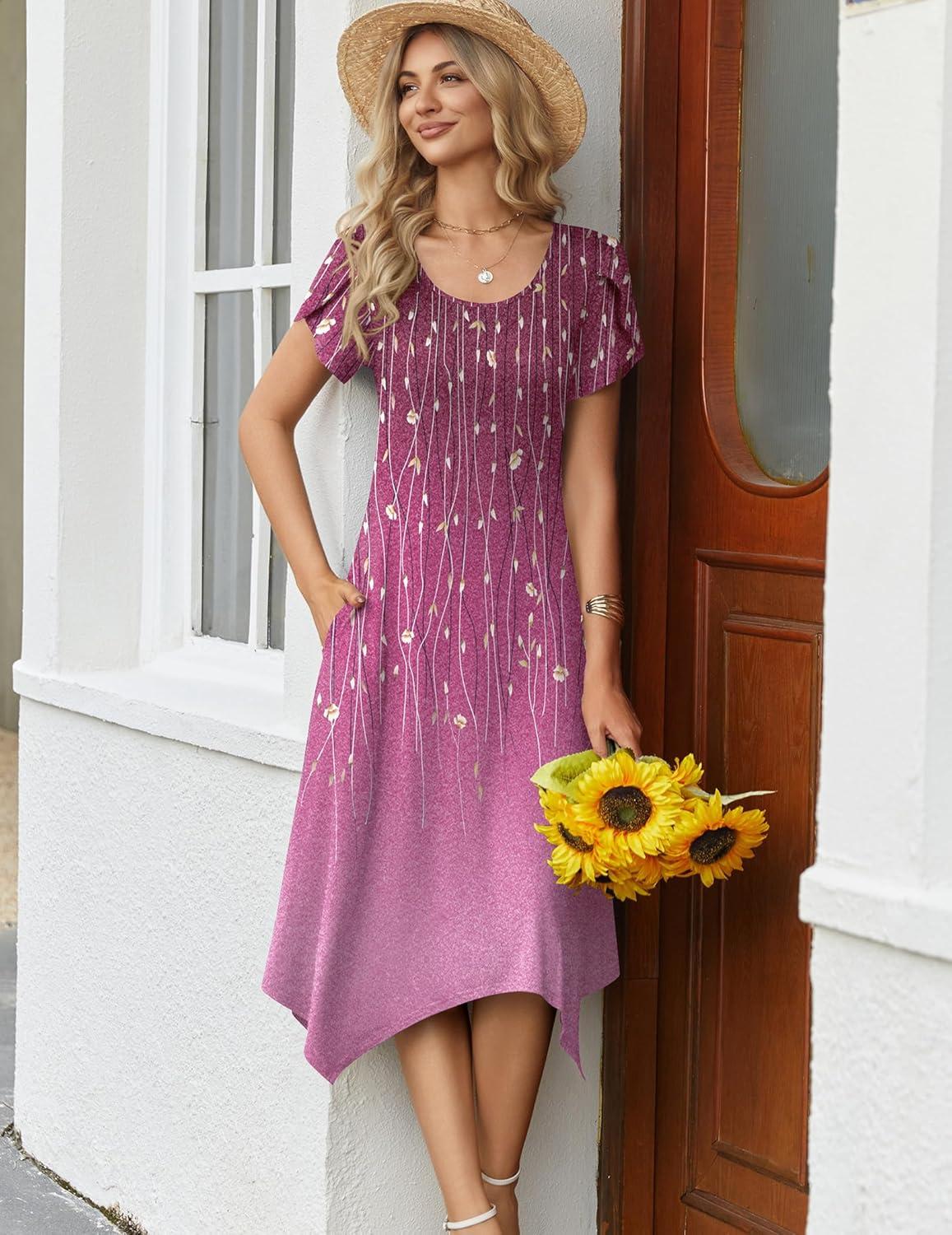 imageZeagoo Womens Casual Dress for Summer Short Sleeve Loose Flowy Beach Dress with Pockets Hankerchief Flare Midi Sundress 2026Purple