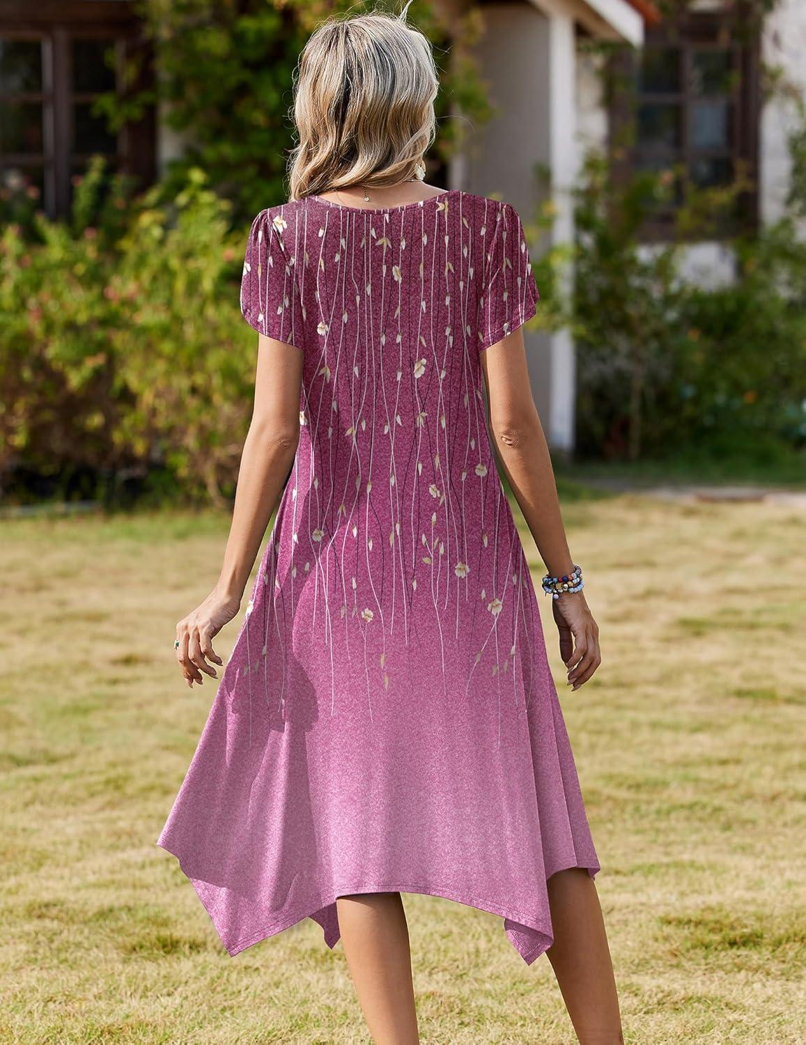 imageZeagoo Womens Casual Dress for Summer Short Sleeve Loose Flowy Beach Dress with Pockets Hankerchief Flare Midi Sundress 2026Purple