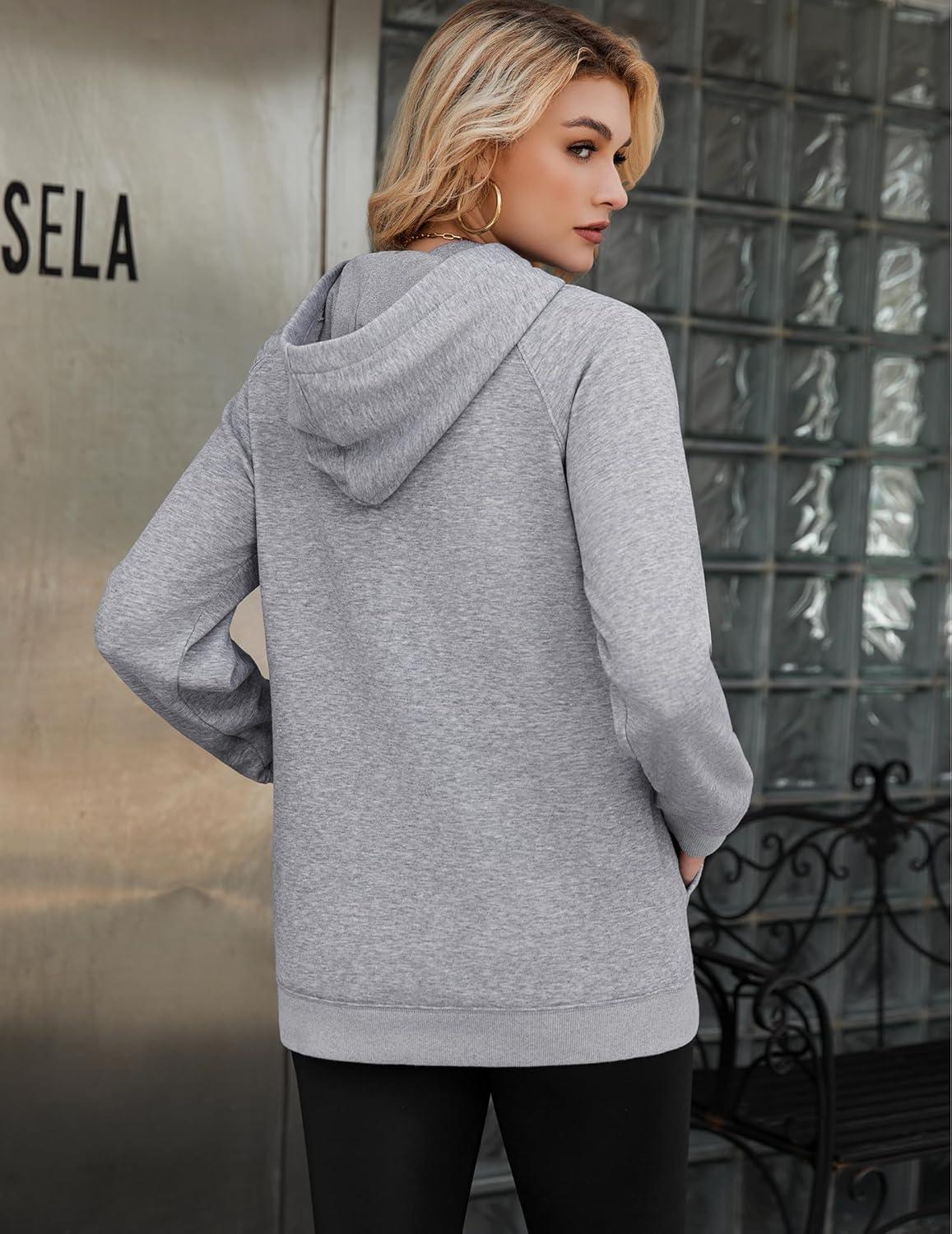 imageZeagoo Womens Fleece Hoodies Soft Midweight Casual Hooded Sweatshirts Fall Winter Pullover Tops Kangaroo PocketLight Grey