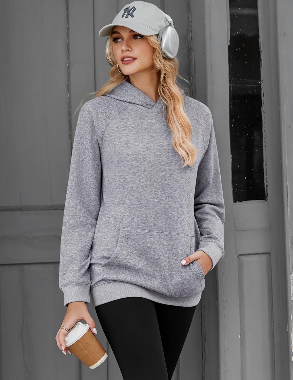 imageZeagoo Womens Fleece Hoodies Soft Midweight Casual Hooded Sweatshirts Fall Winter Pullover Tops Kangaroo PocketLight Grey