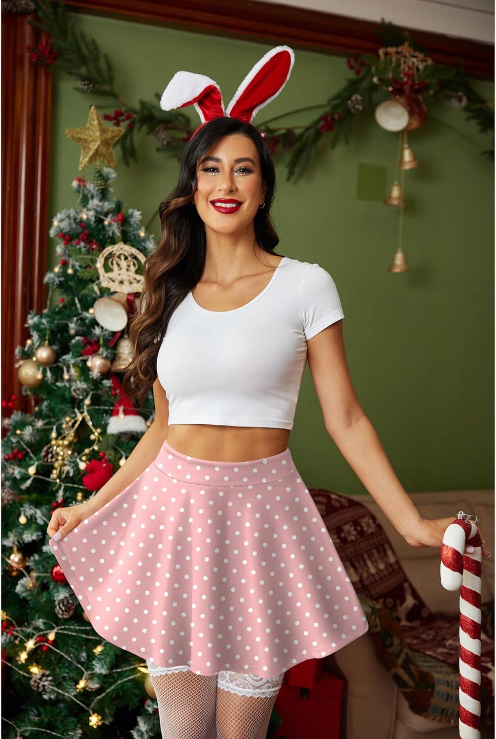 imageZeagoo Womens Skirt Basic Mini Skater Skirt 2026 Summer Skirts Stretchable High Waist ALine Valentines SkirtsPink White Dot
