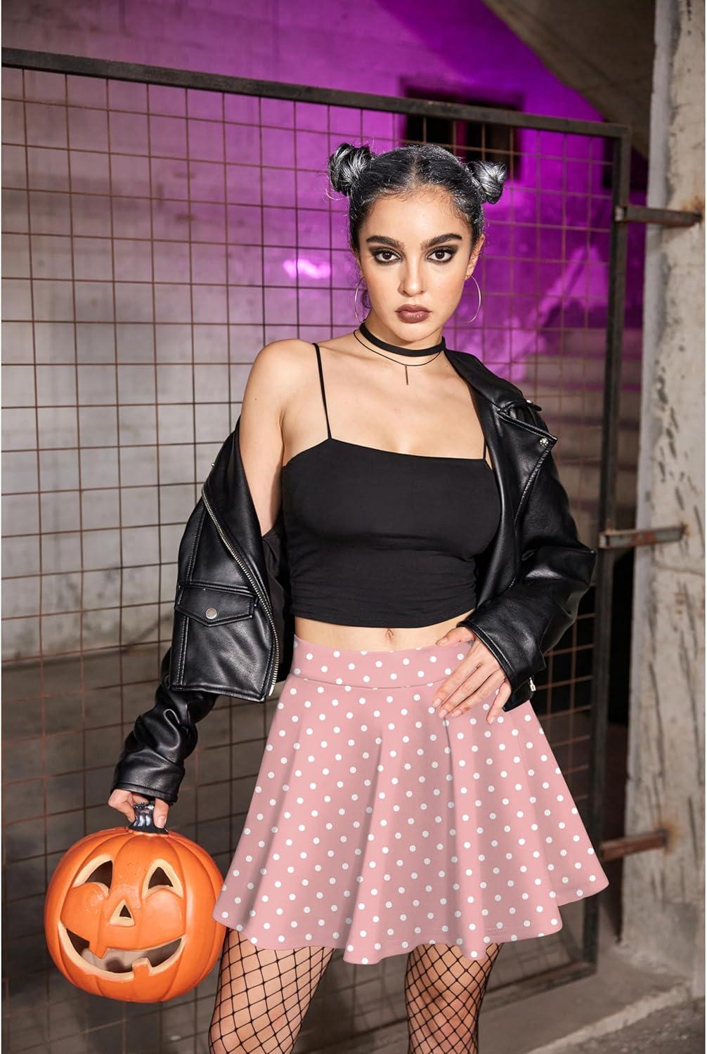 imageZeagoo Womens Skirt Basic Mini Skater Skirt 2026 Summer Skirts Stretchable High Waist ALine Valentines SkirtsPink White Dot
