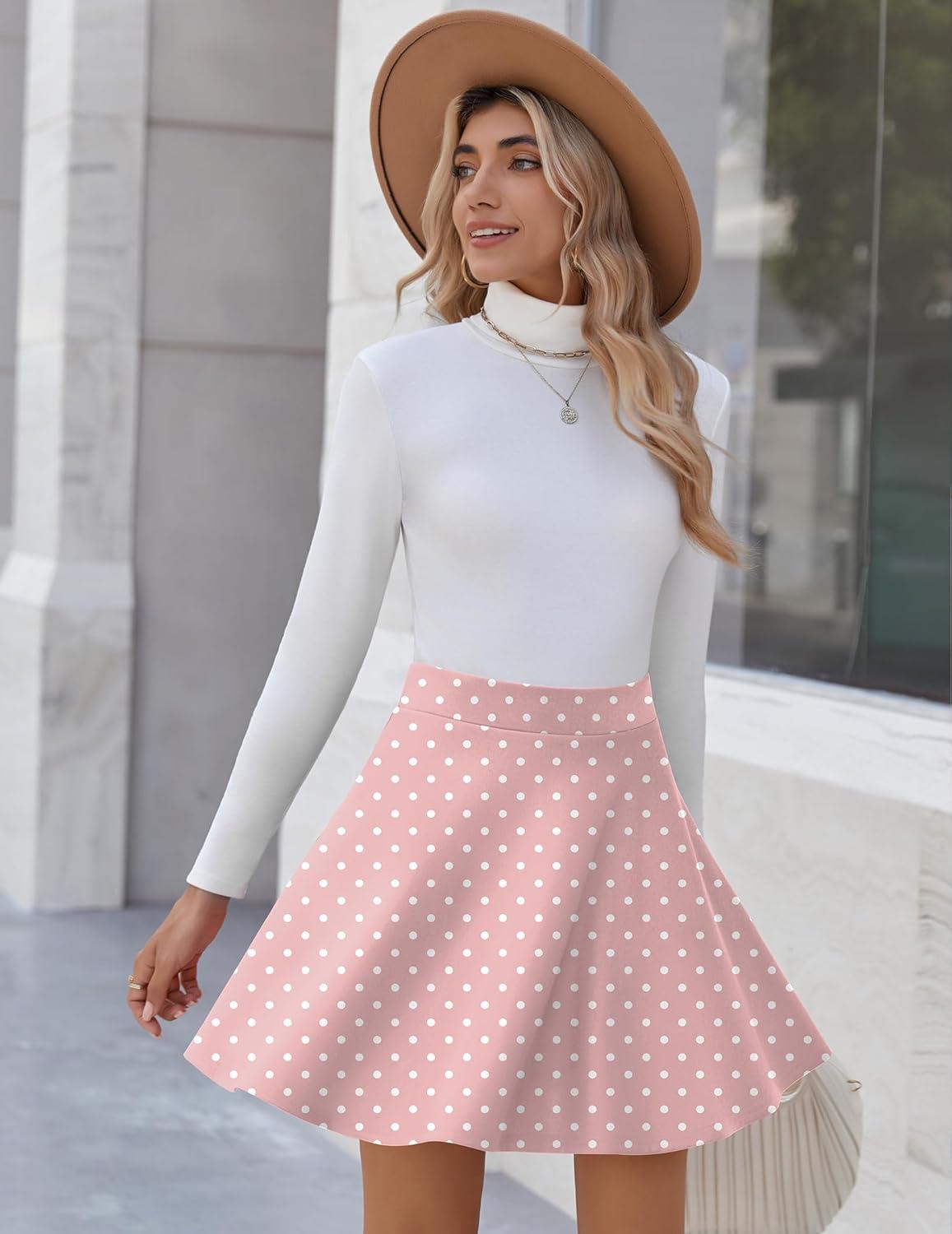 imageZeagoo Womens Skirt Basic Mini Skater Skirt 2026 Summer Skirts Stretchable High Waist ALine Valentines SkirtsPink White Dot