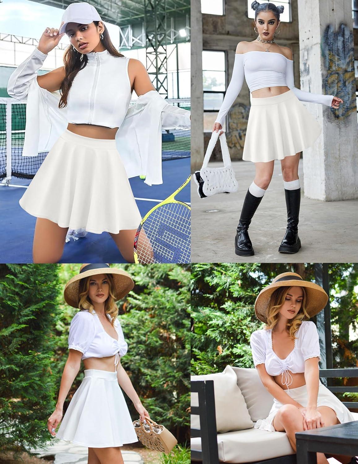 imageZeagoo Womens Skirt Basic Mini Skater Skirt 2026 Summer Skirts Stretchable High Waist ALine Valentines SkirtsWhite