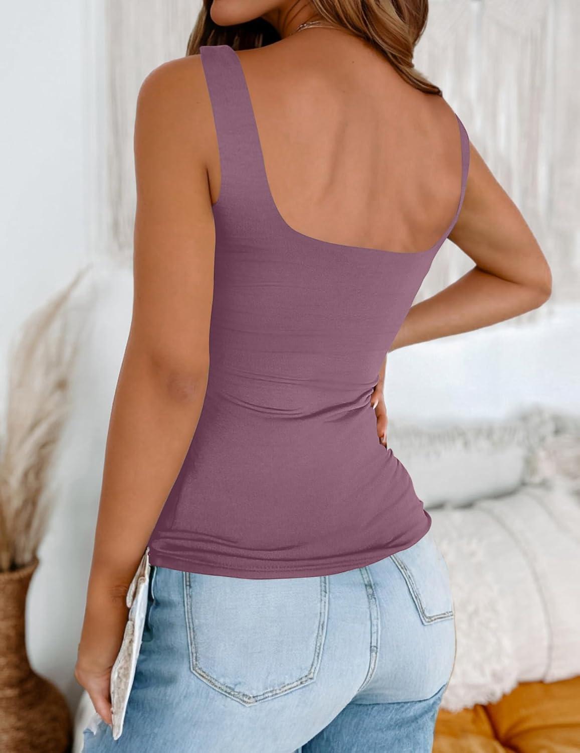 imageZeagoo Womens Square Neck Double Lined Tank Tops Cute Summer Tops Slim Fit Basic Sleeveless ShirtsDark Purple