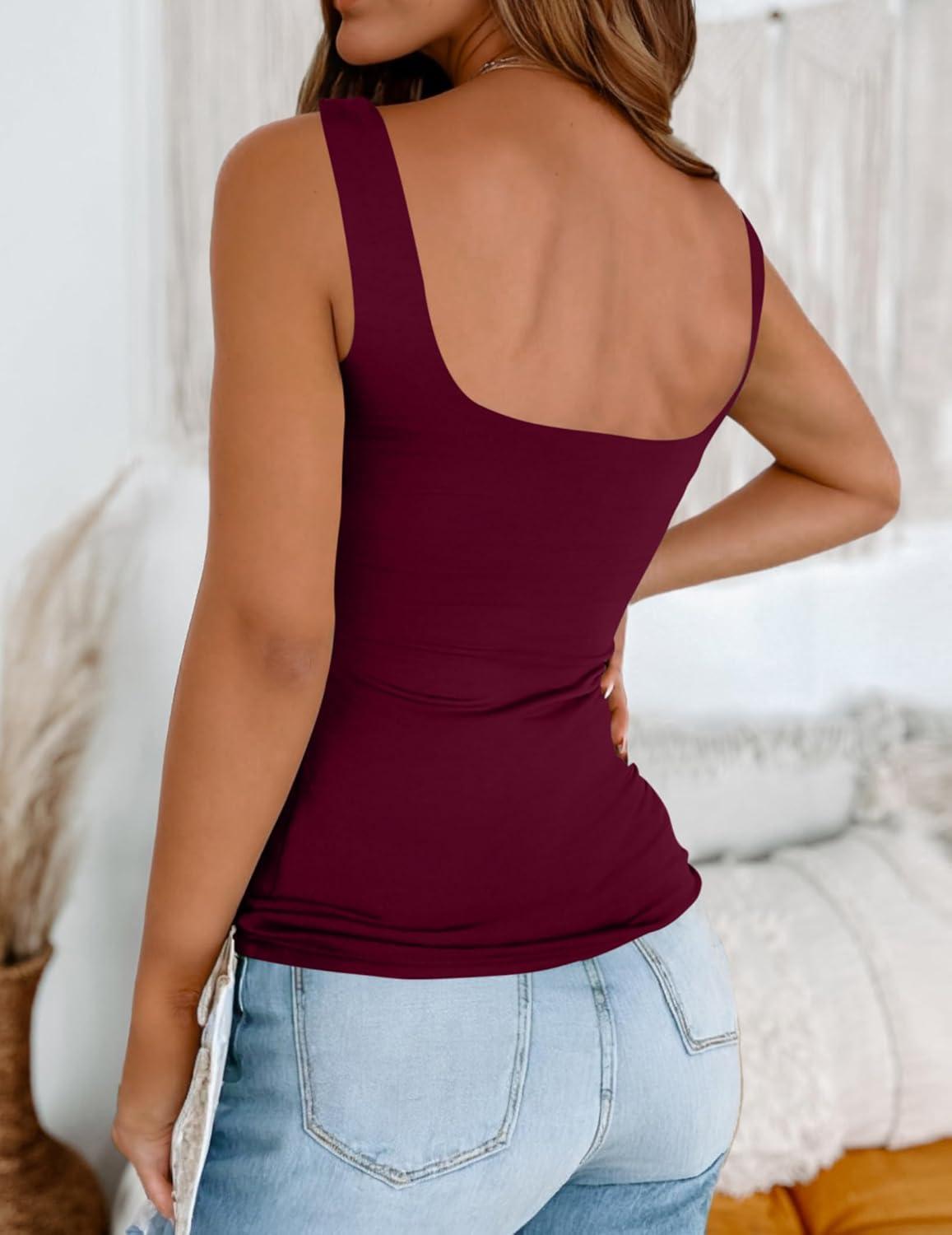 imageZeagoo Womens Square Neck Double Lined Tank Tops Cute Summer Tops Slim Fit Basic Sleeveless ShirtsWine Red