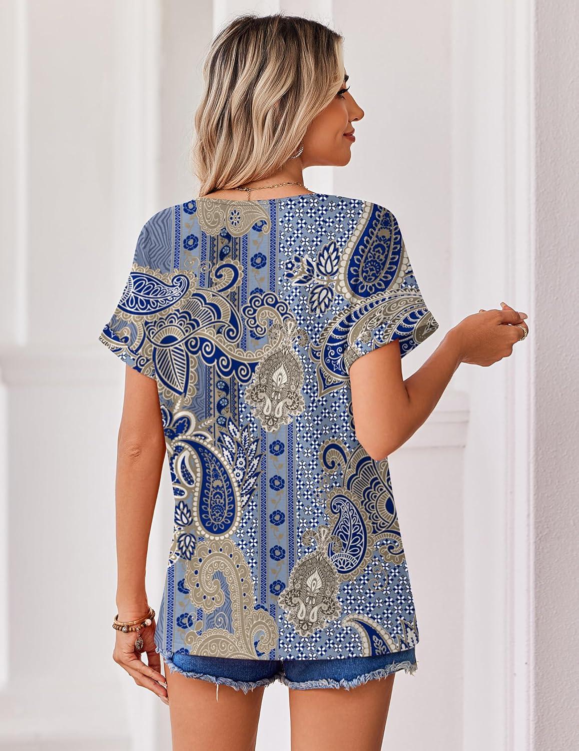 imageZeagoo Womens Summer Tops Rolled Short Sleeve V Neck Shirts Casual Dressy Business Work Blouses OutfitsBohomz919