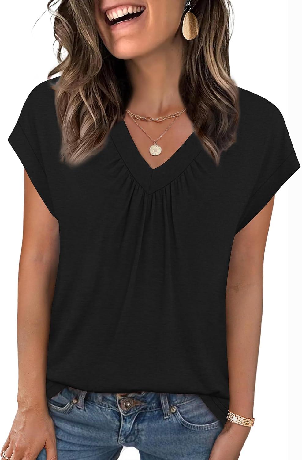 imageZeagoo Womens Tops Short Sleeve V Neck Shirts Summer Dressy Casual Business Clothes Work Blouses Fashion Clothing OutfitsA01 Black