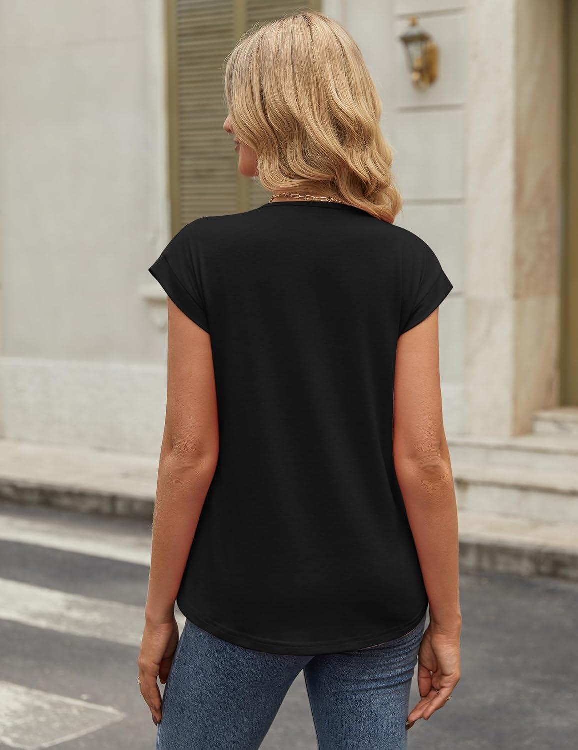 imageZeagoo Womens Tops Short Sleeve V Neck Shirts Summer Dressy Casual Business Clothes Work Blouses Fashion Clothing OutfitsA01 Black