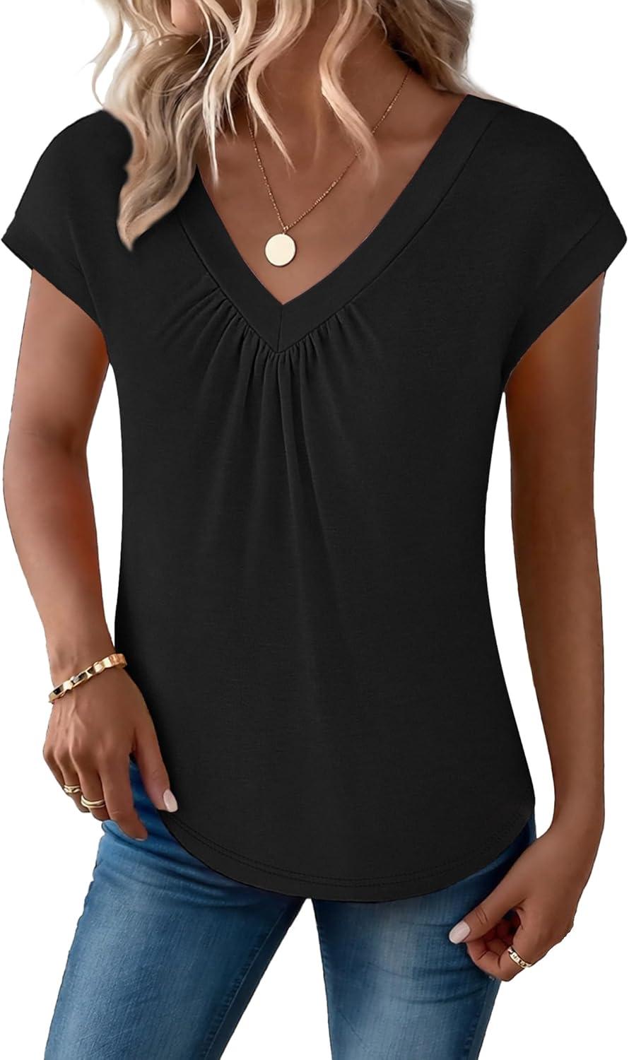 imageZeagoo Womens Tops Short Sleeve V Neck Shirts Summer Dressy Casual Business Clothes Work Blouses Fashion Clothing OutfitsA01 Black
