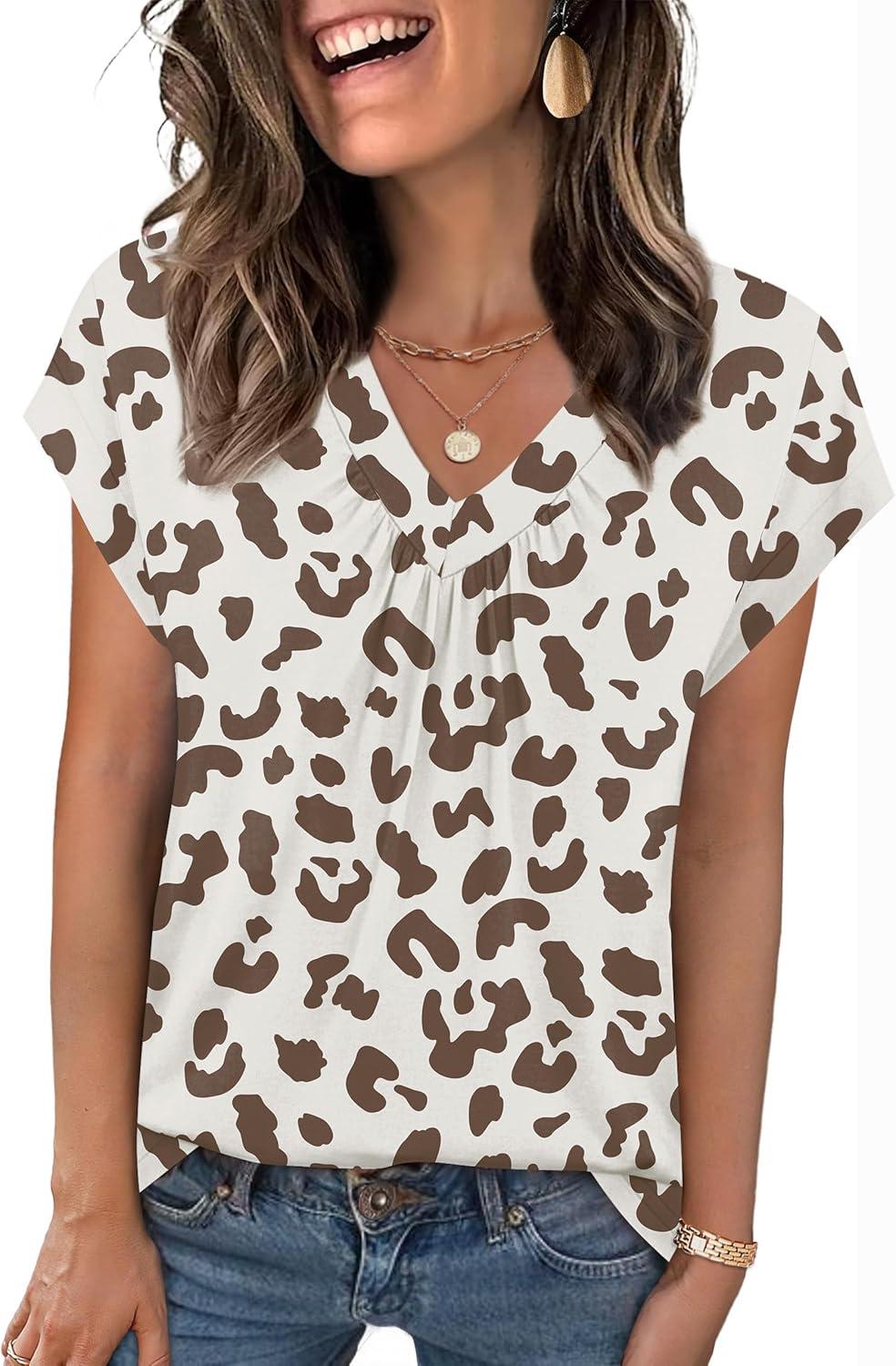 imageZeagoo Womens Tops Short Sleeve V Neck Shirts Summer Dressy Casual Business Clothes Work Blouses Fashion Clothing OutfitsAn446 Cheetah Print