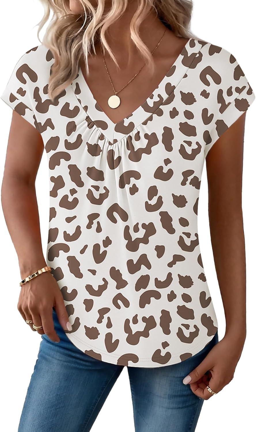imageZeagoo Womens Tops Short Sleeve V Neck Shirts Summer Dressy Casual Business Clothes Work Blouses Fashion Clothing OutfitsAn446 Cheetah Print