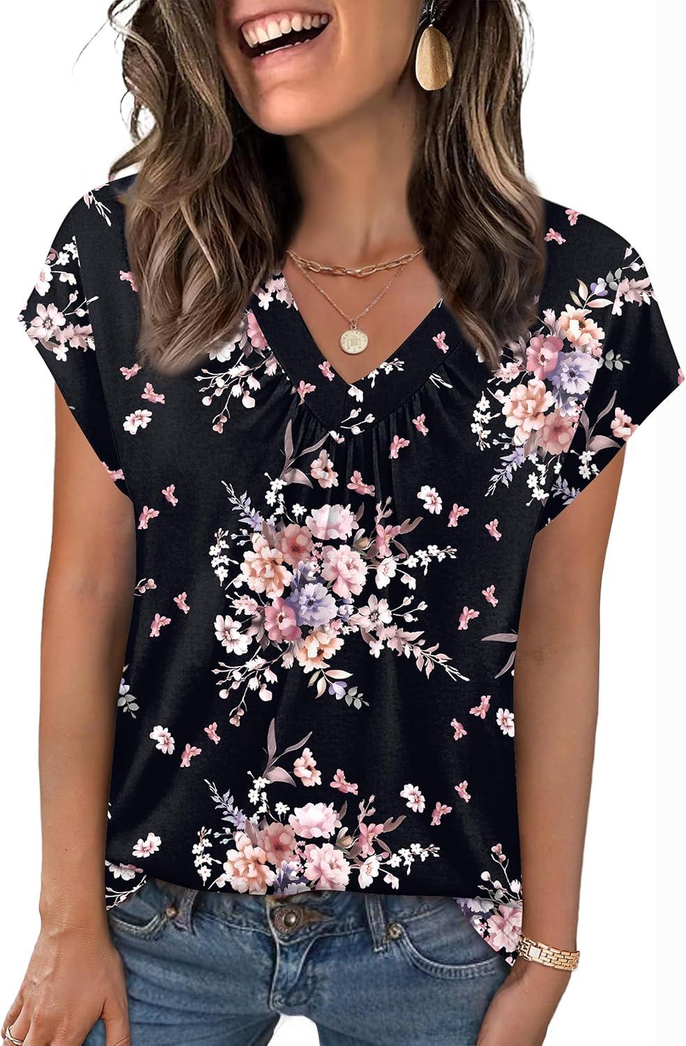 imageZeagoo Womens Tops Short Sleeve V Neck Shirts Summer Dressy Casual Business Clothes Work Blouses Fashion Clothing OutfitsBf332