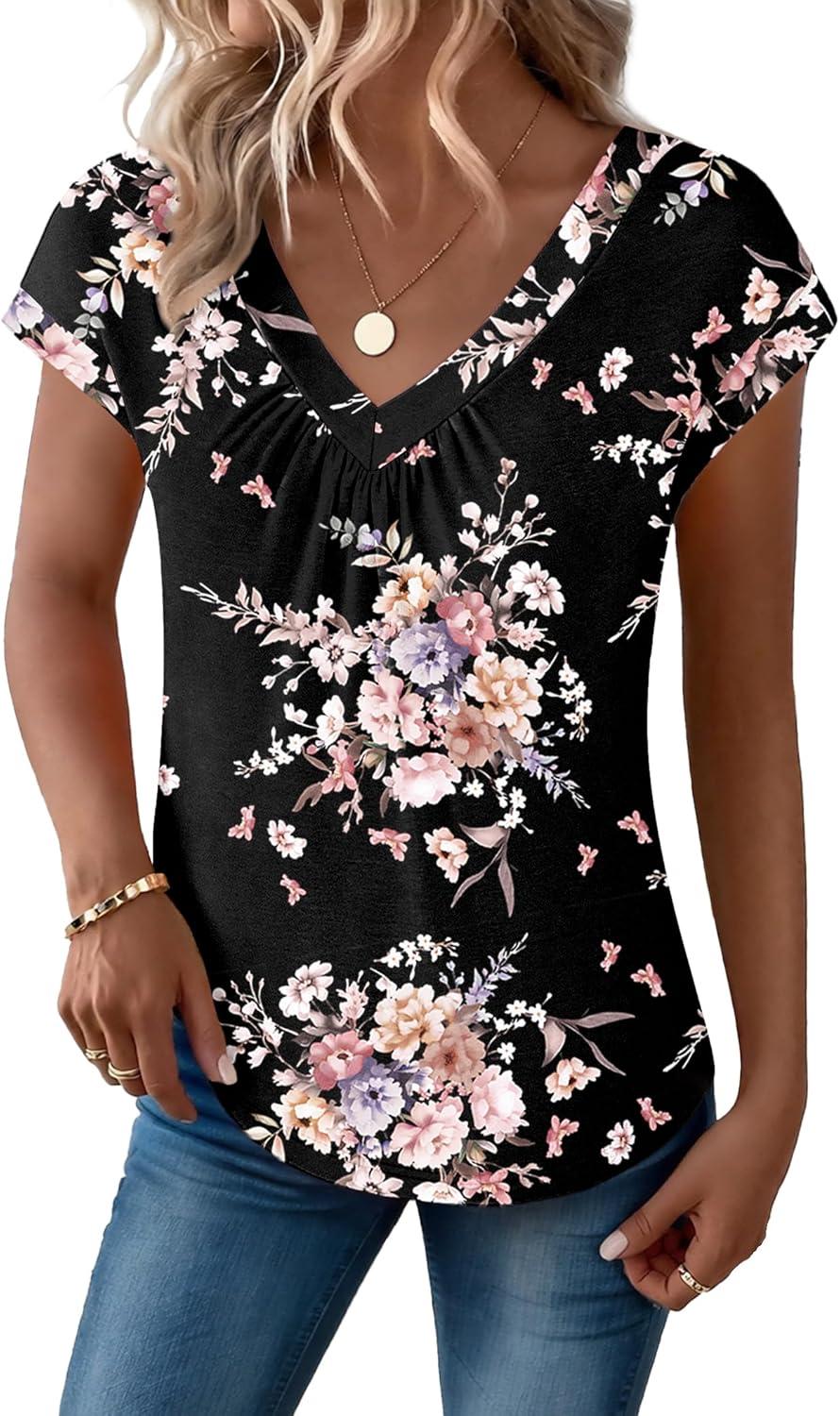 imageZeagoo Womens Tops Short Sleeve V Neck Shirts Summer Dressy Casual Business Clothes Work Blouses Fashion Clothing OutfitsBf332