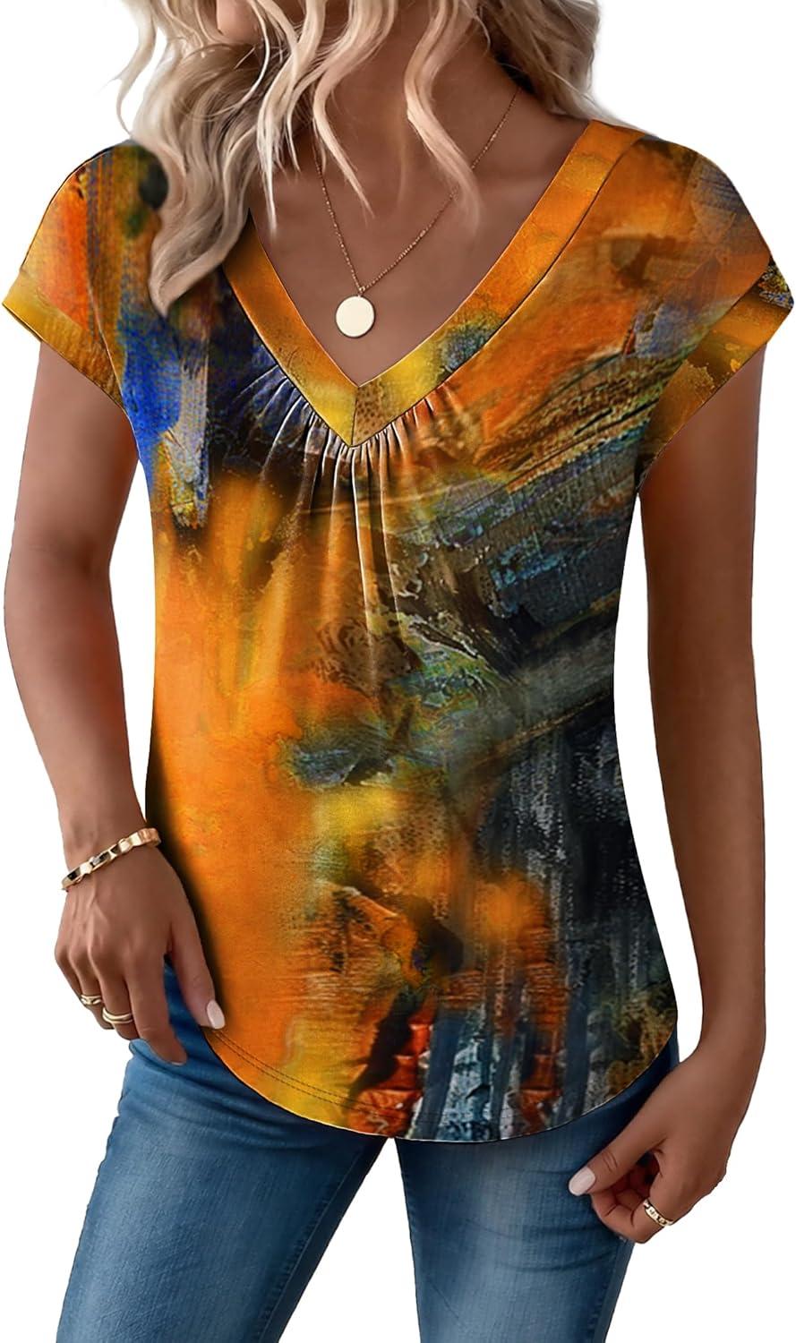 imageZeagoo Womens Tops Short Sleeve V Neck Shirts Summer Dressy Casual Business Clothes Work Blouses Fashion Clothing OutfitsCx272