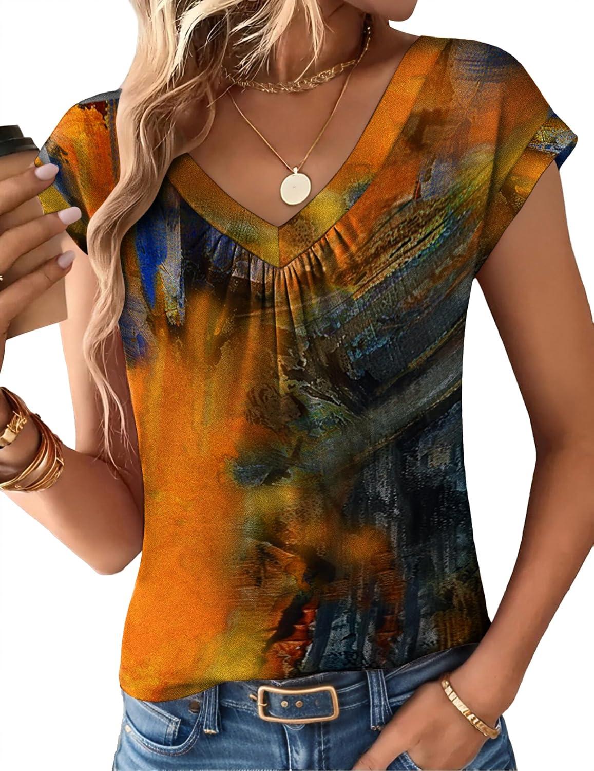 imageZeagoo Womens Tops Short Sleeve V Neck Shirts Summer Dressy Casual Business Clothes Work Blouses Fashion Clothing OutfitsCx272