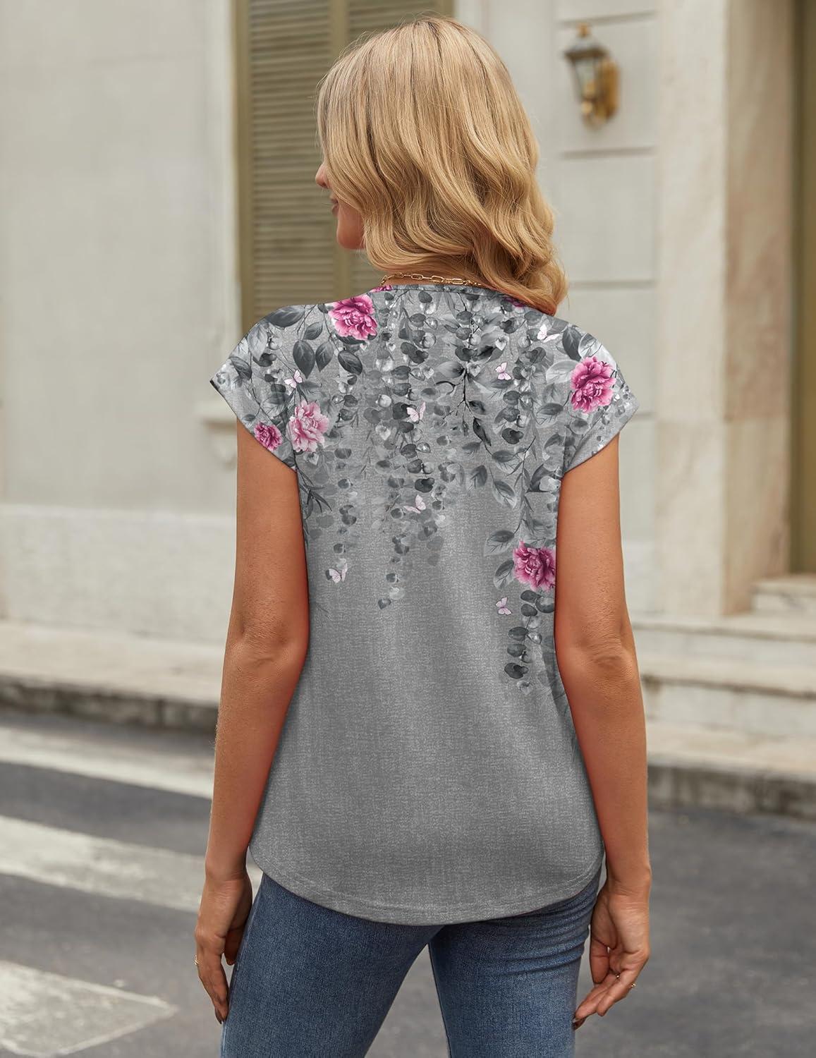 imageZeagoo Womens Tops Short Sleeve V Neck Shirts Summer Dressy Casual Business Clothes Work Blouses Fashion Clothing OutfitsHf36 Grey Floral