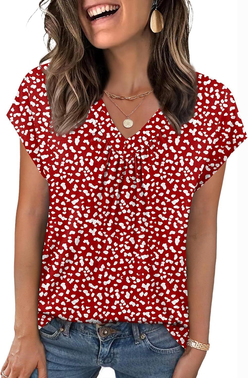 imageZeagoo Womens Tops Short Sleeve V Neck Shirts Summer Dressy Casual Business Clothes Work Blouses Fashion Clothing OutfitsJh590 Red Polka Dot