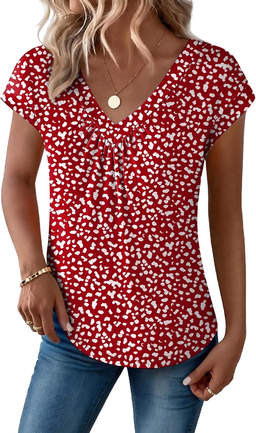 imageZeagoo Womens Tops Short Sleeve V Neck Shirts Summer Dressy Casual Business Clothes Work Blouses Fashion Clothing OutfitsJh590 Red Polka Dot